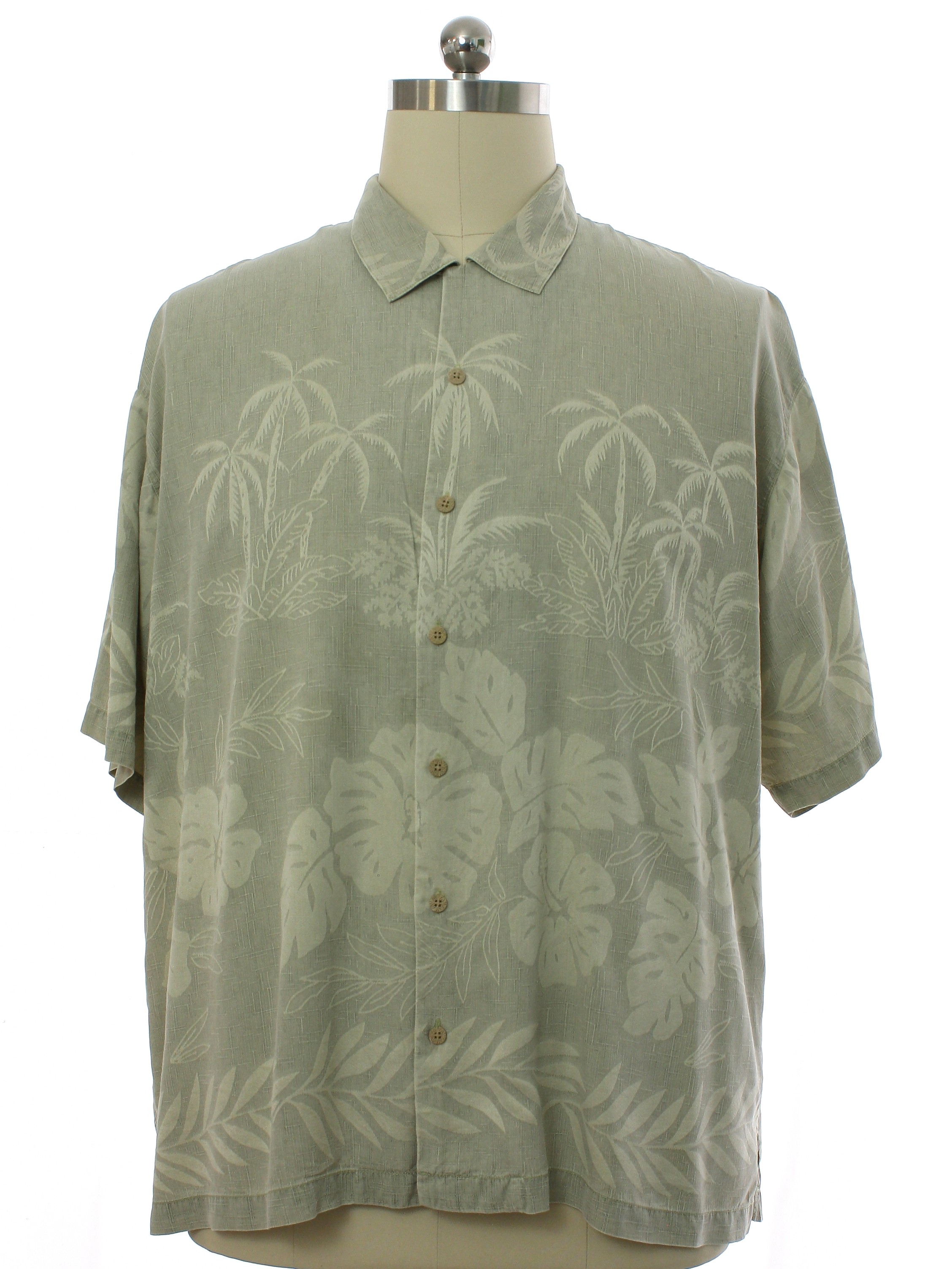Hawaiian Shirt: 90s -Tommy Bahama- Mens light gray background