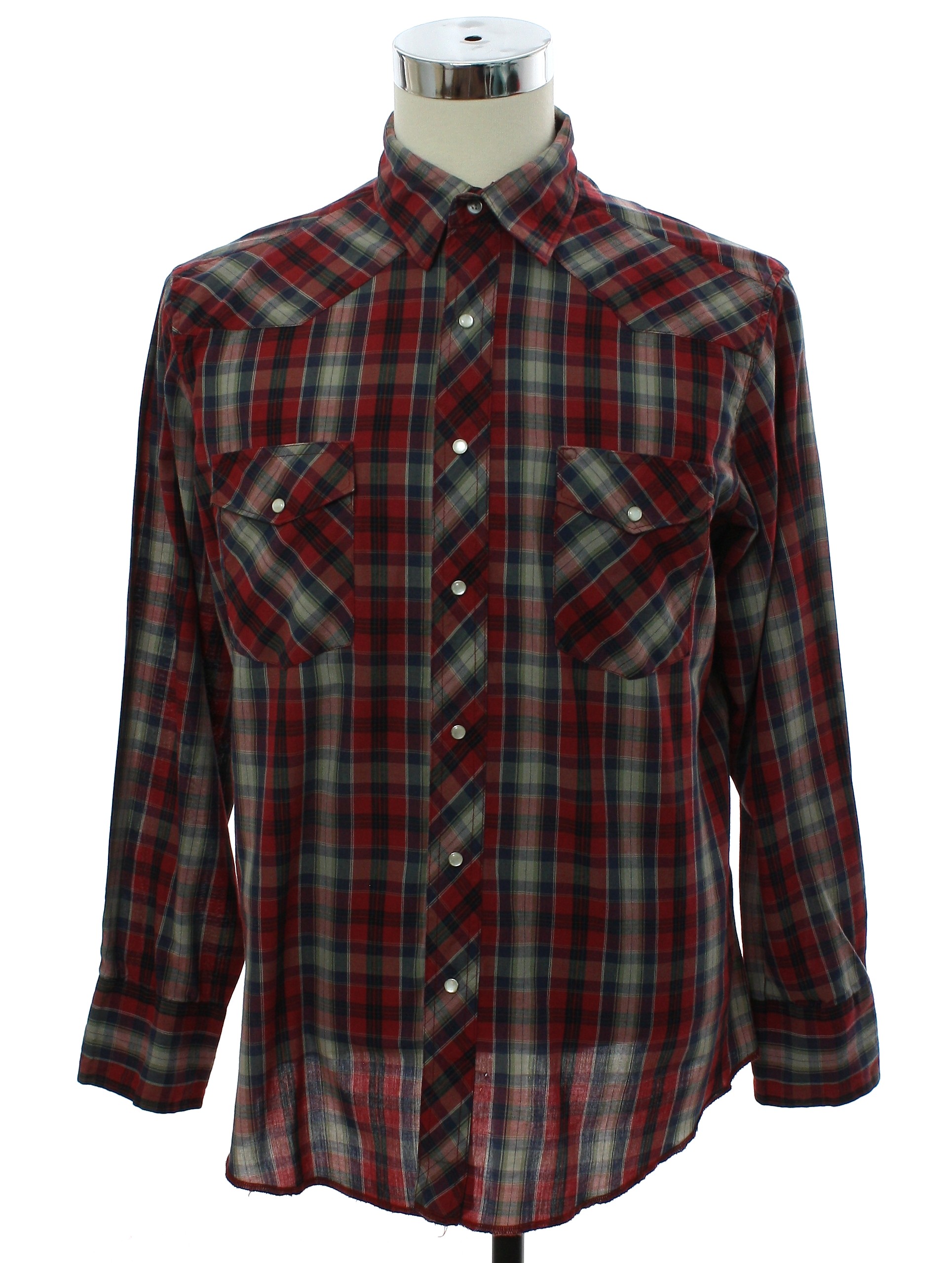 Western Shirt: 90s -Wrangler- Mens red, navy, maroon, olive green, and ...