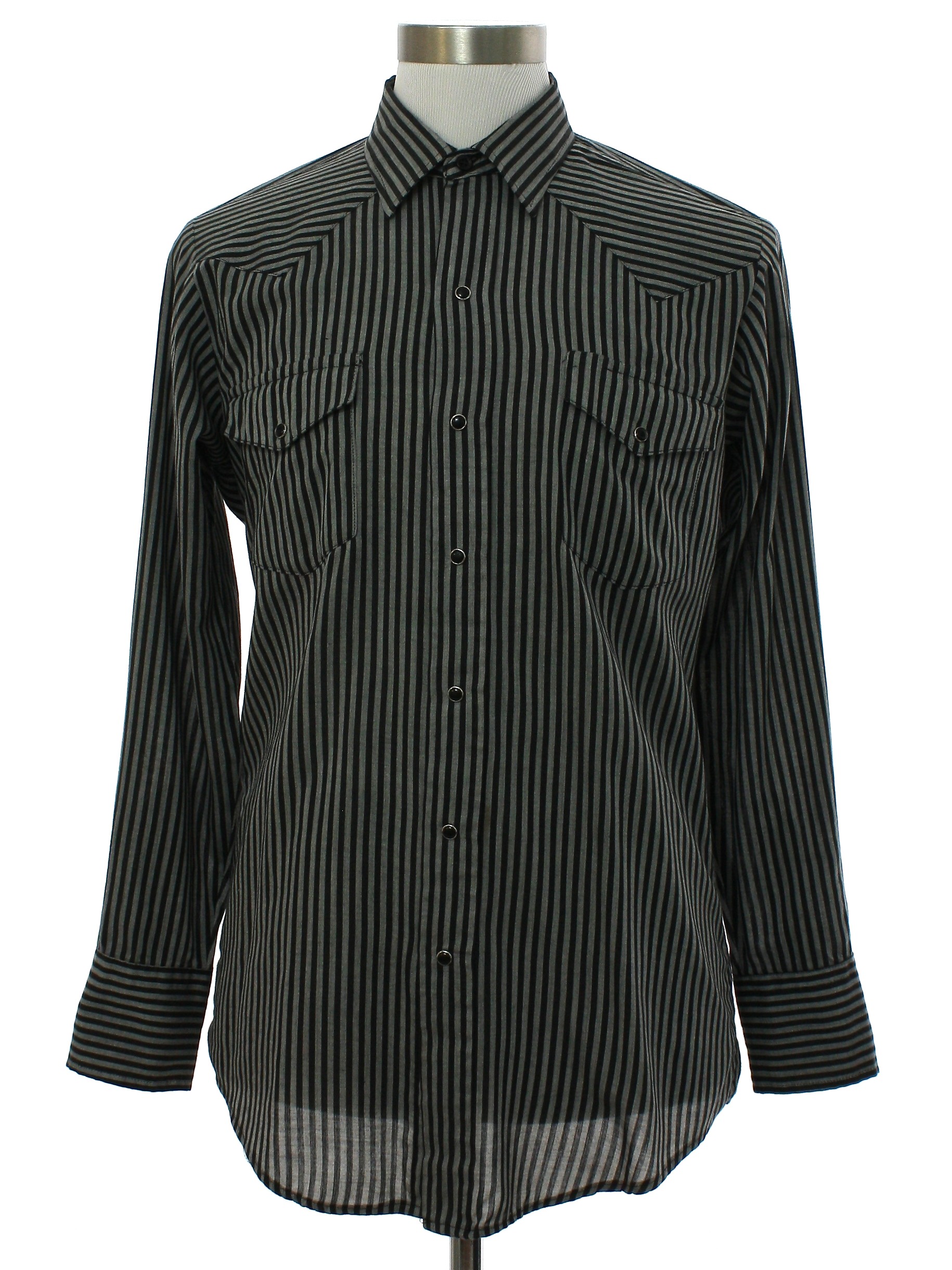 Retro Nineties Western Shirt: 90s -Karman- Mens gray and black striped ...