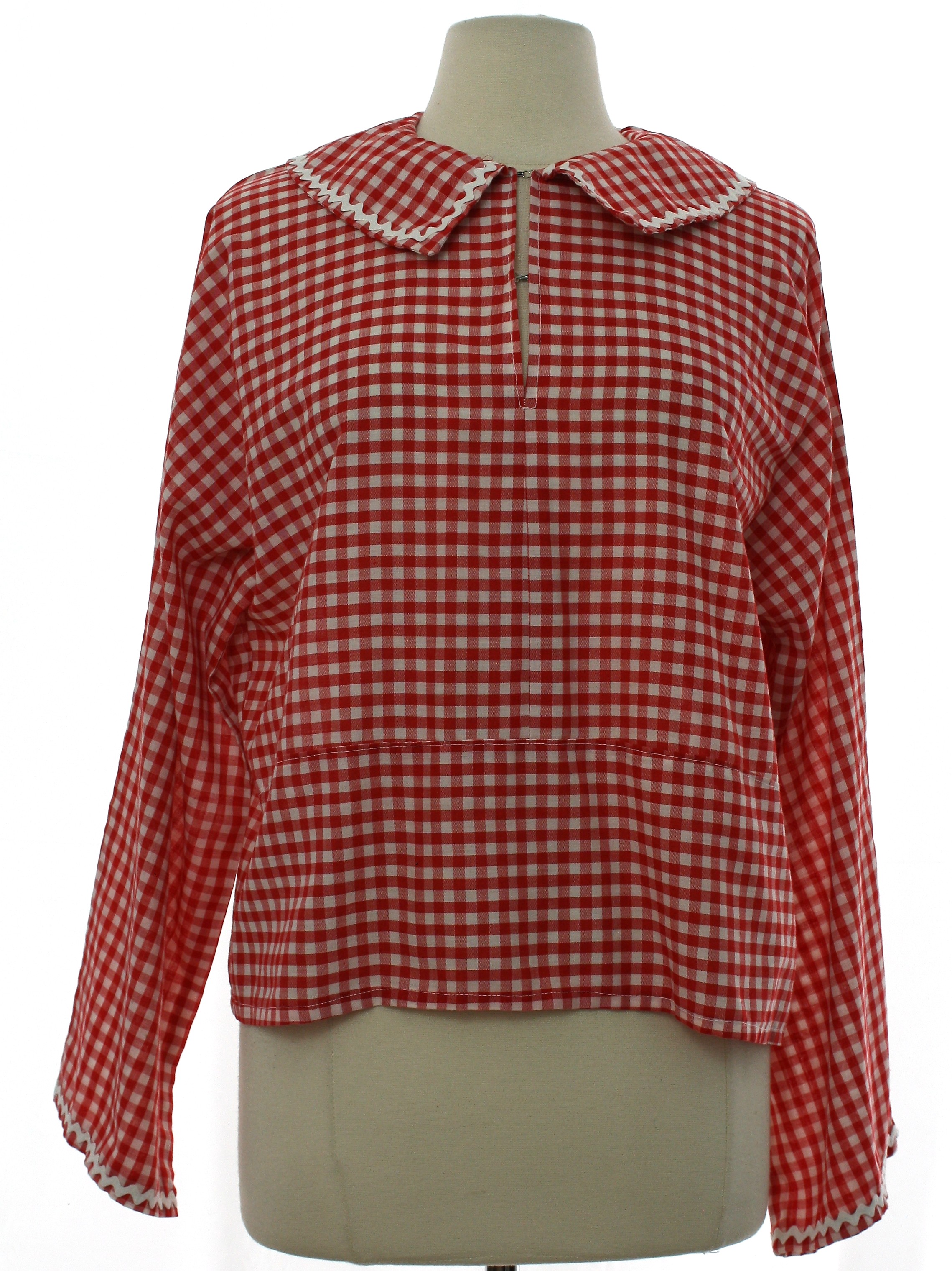 Vintage 70s Shirt: 70s -Home Sewn- Womens red and white polyester ...