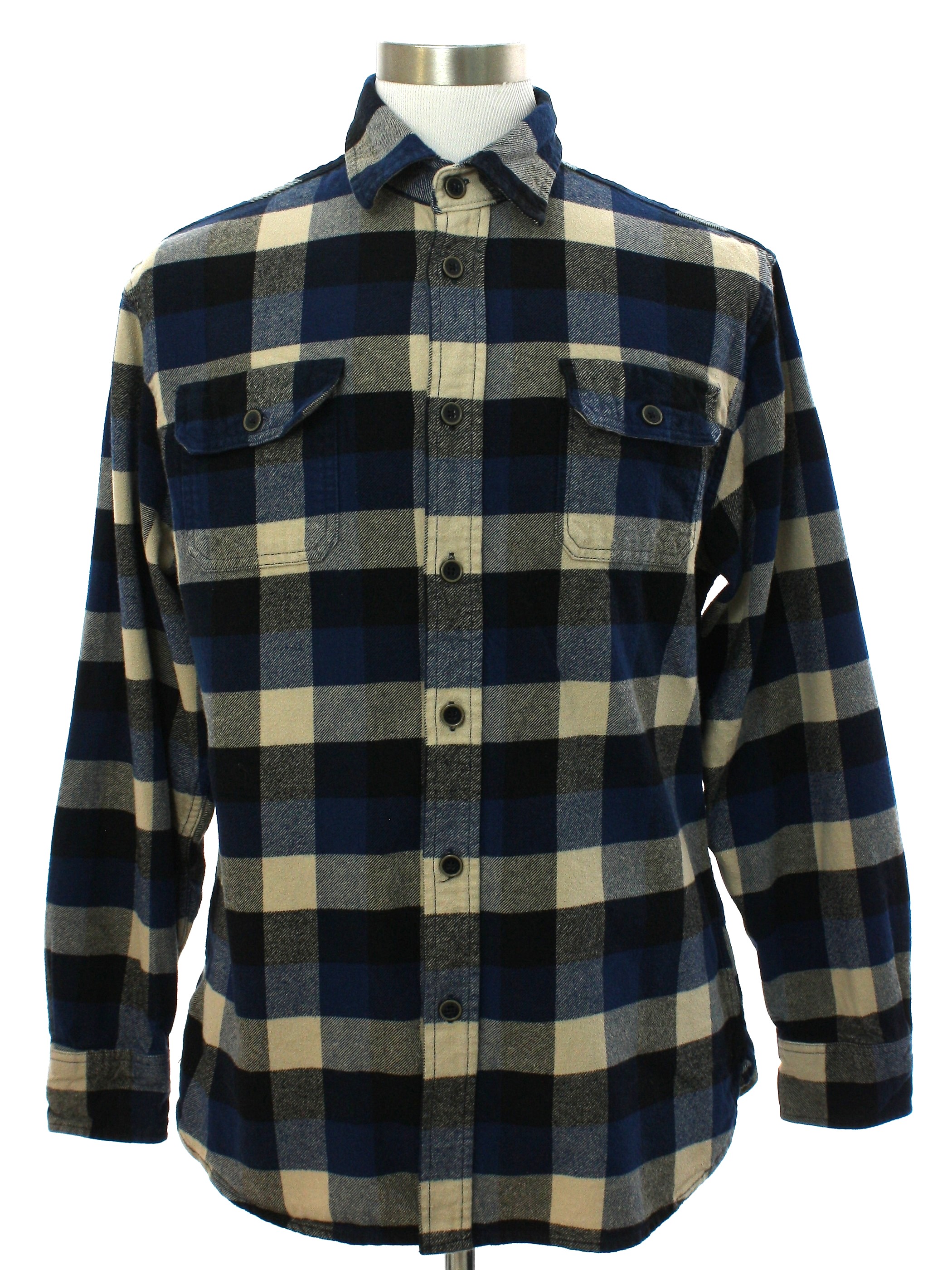 Shirt: 90s -Jachs- Mens blue, beige, navy, gray, and black plaid heavy ...