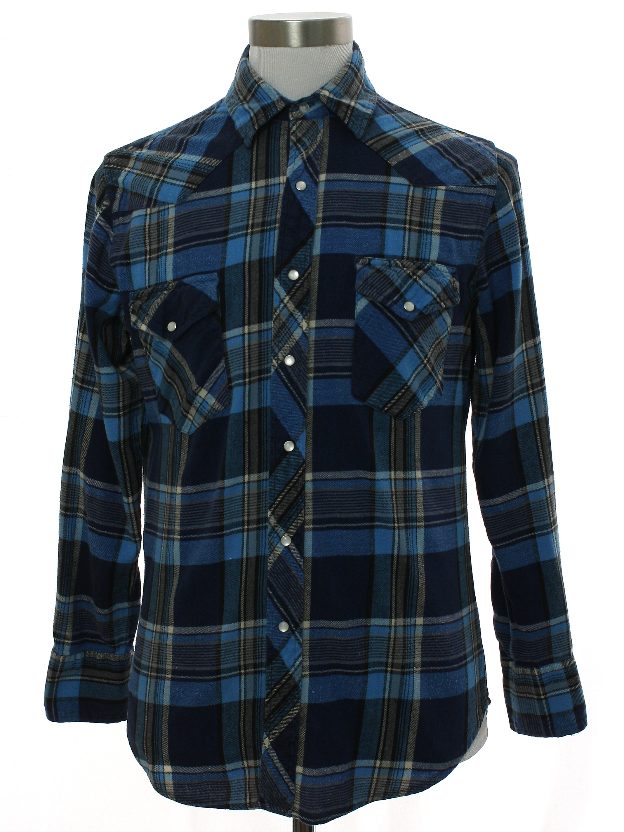 Western Shirt: 90s -Wrangler- Mens background colorsshades of blue ...