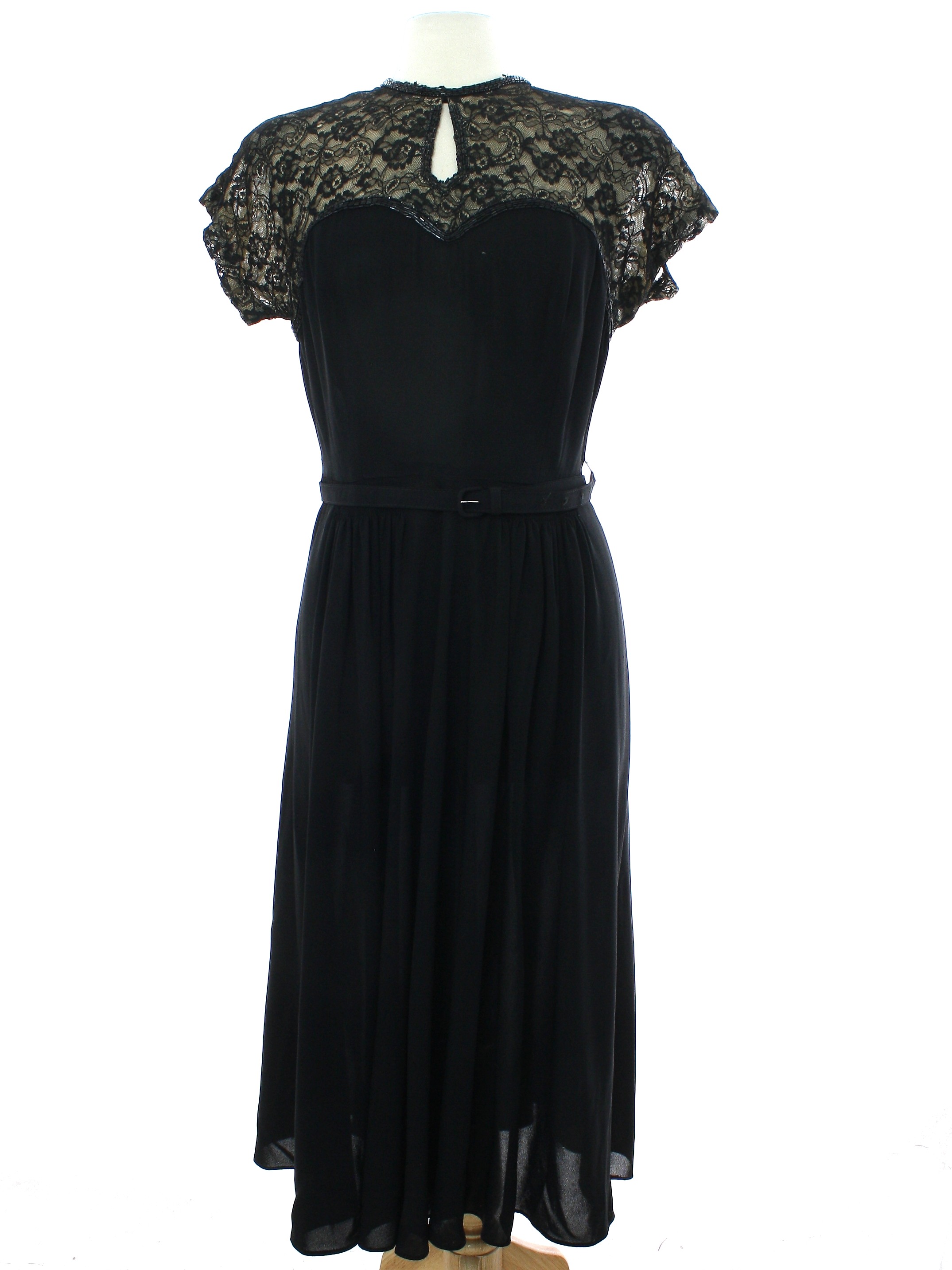 40s Vintage Home Sewn Dress: 40s -Home Sewn- Womens black rayon ...
