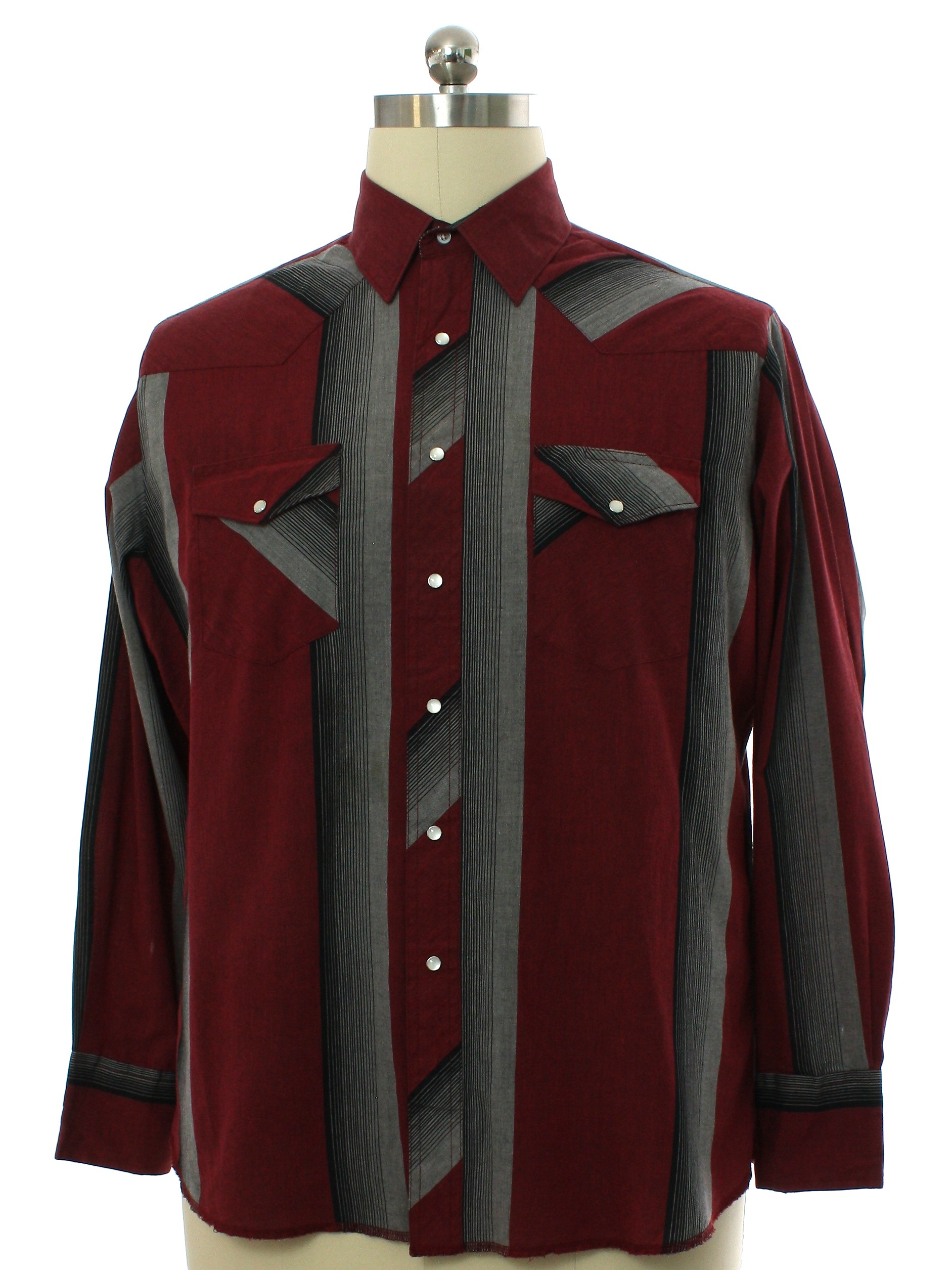 Western Shirt: 90s -Rustler- Mens red, gray, and black striped ...