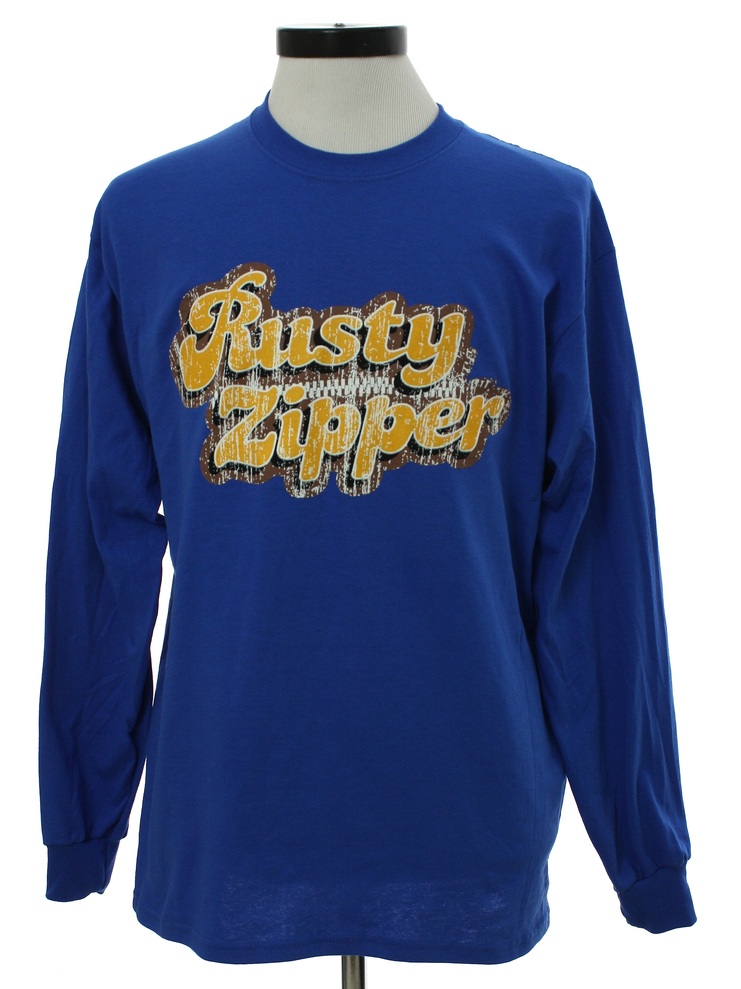 T Shirt: 90s -Rusty Zipper-Unisex royal blue cotton longsleeve t