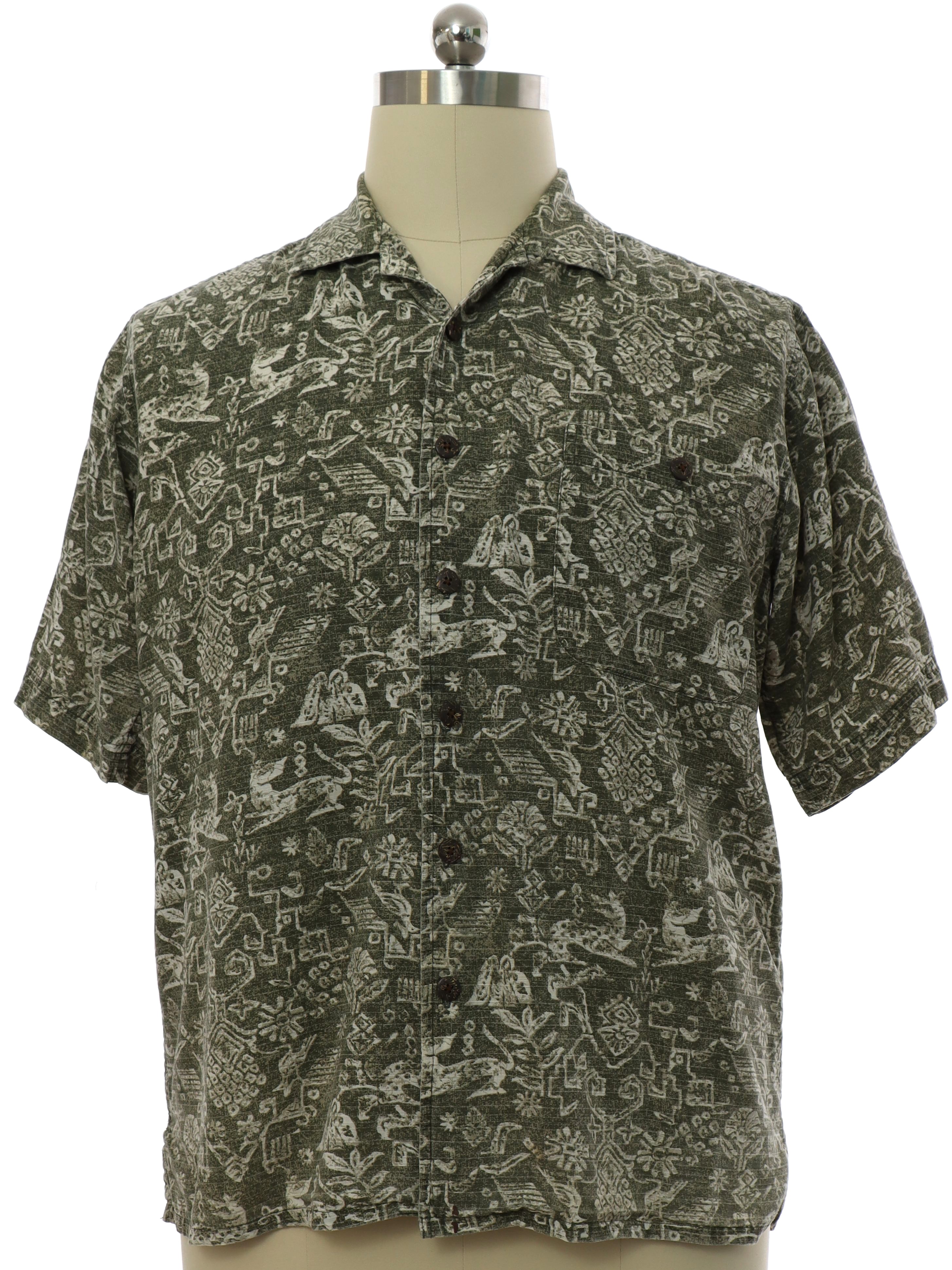 Shirt: 90s -Bill Blass- Mens heathered olive green linen-feel cotton ...