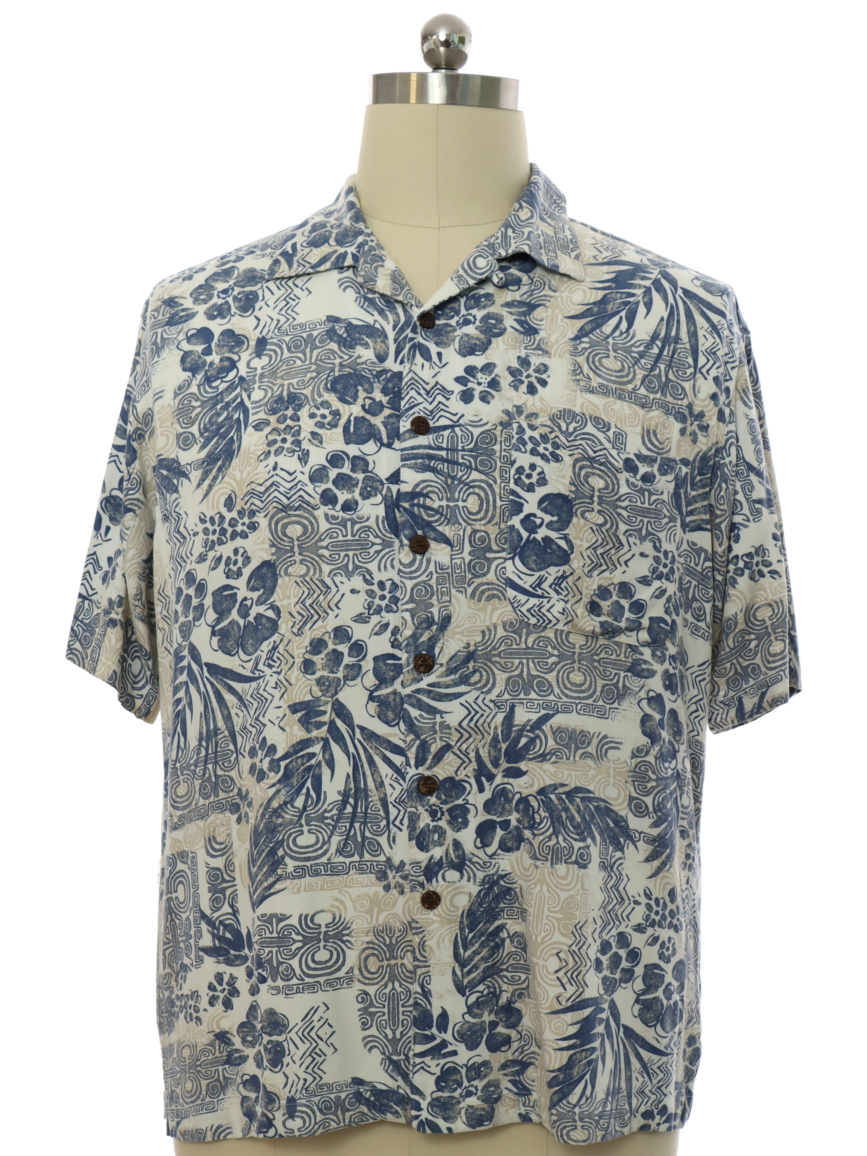 Hawaiian Shirt: 90s -Caribbean Joe- Mens white background rayon short ...