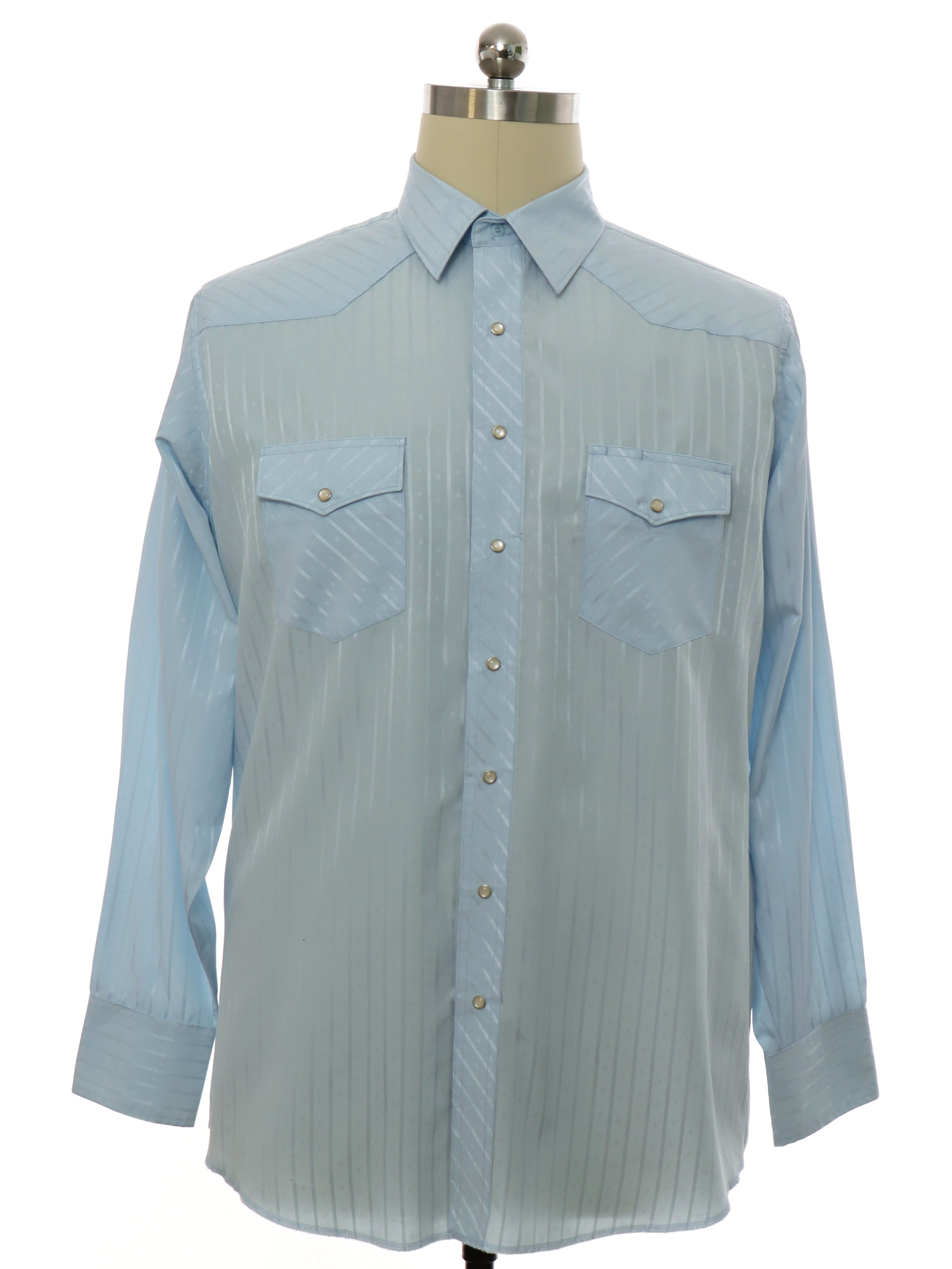 Western Shirt: 90s -Wrangler- Mens baby blue background polyester ...