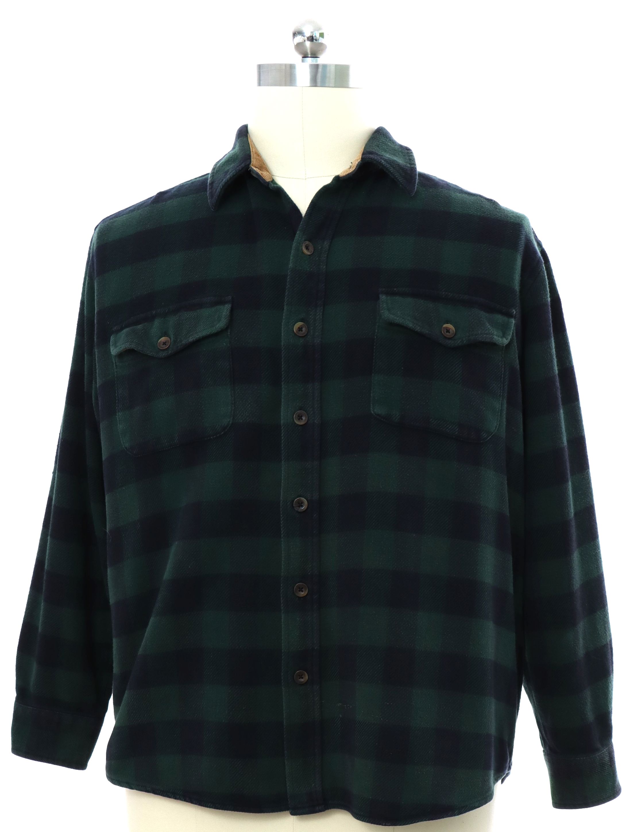 Shirt: 90s -Marino Bay- Mens faded green and black checkered plaid ...