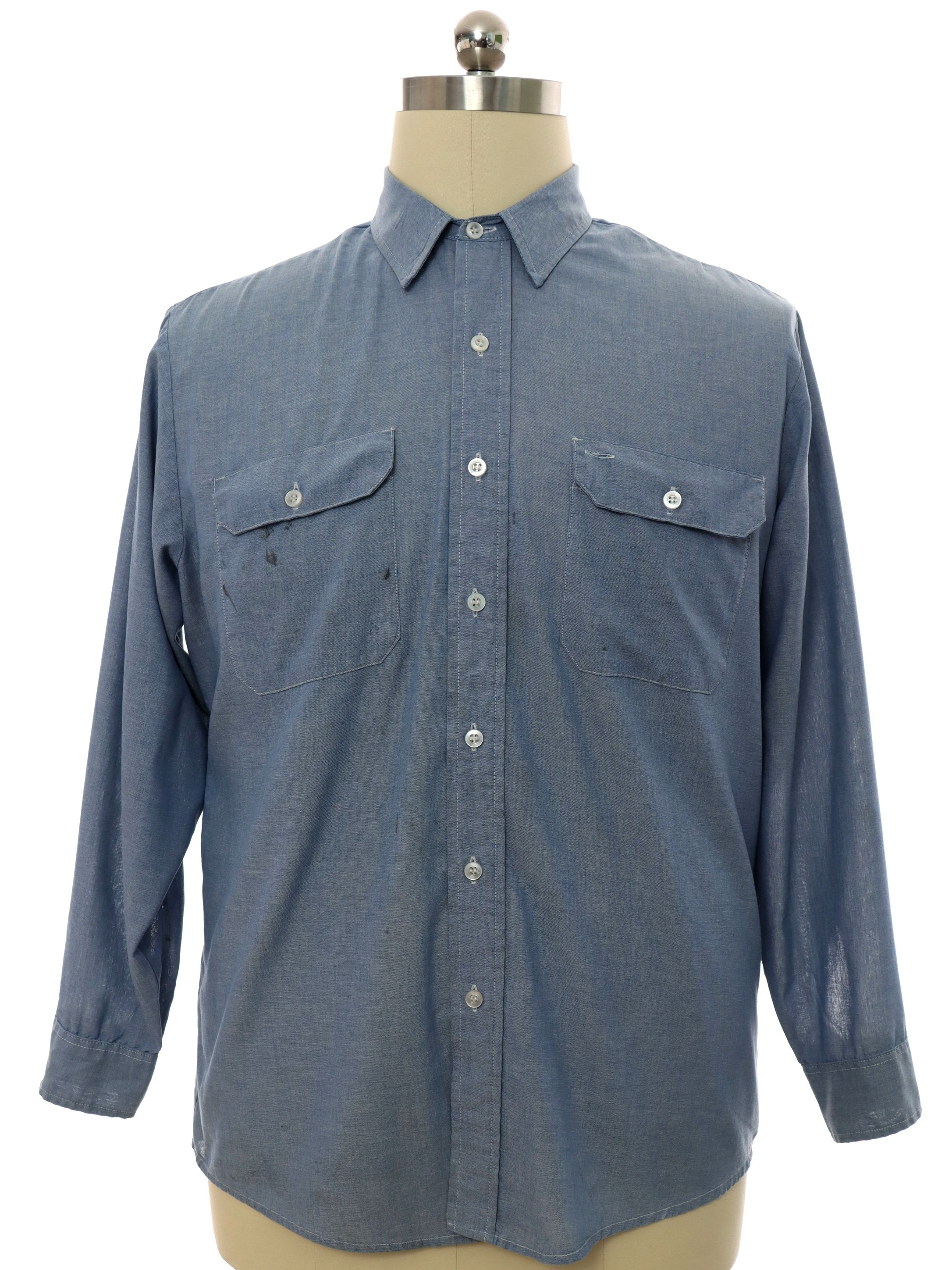 90s Shirt (Roebucks): 90s -Roebucks- Mens hazy light blue polyester ...