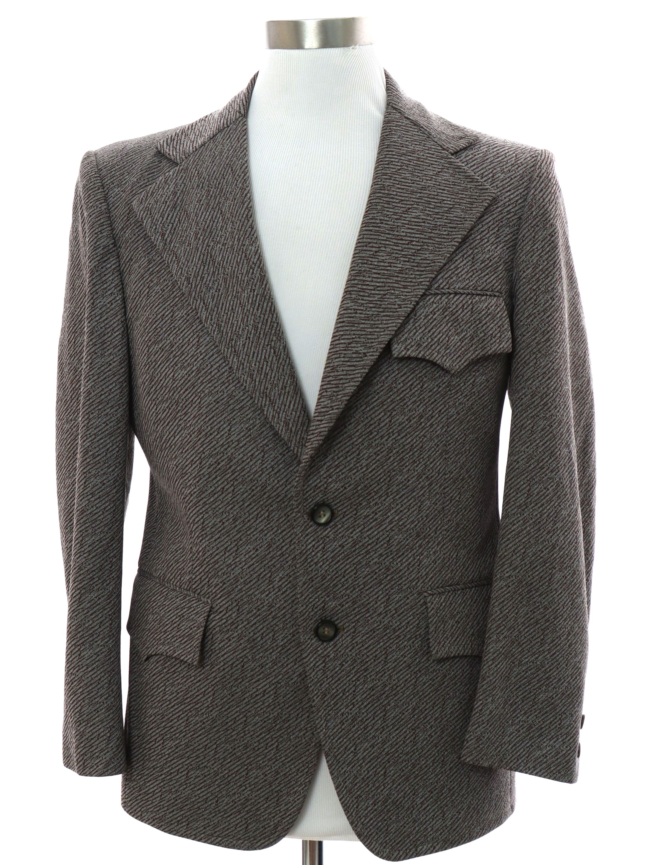 Vintage 1970's Jacket: 70s -No Label- Mens gray and brown hazy diagonal ...