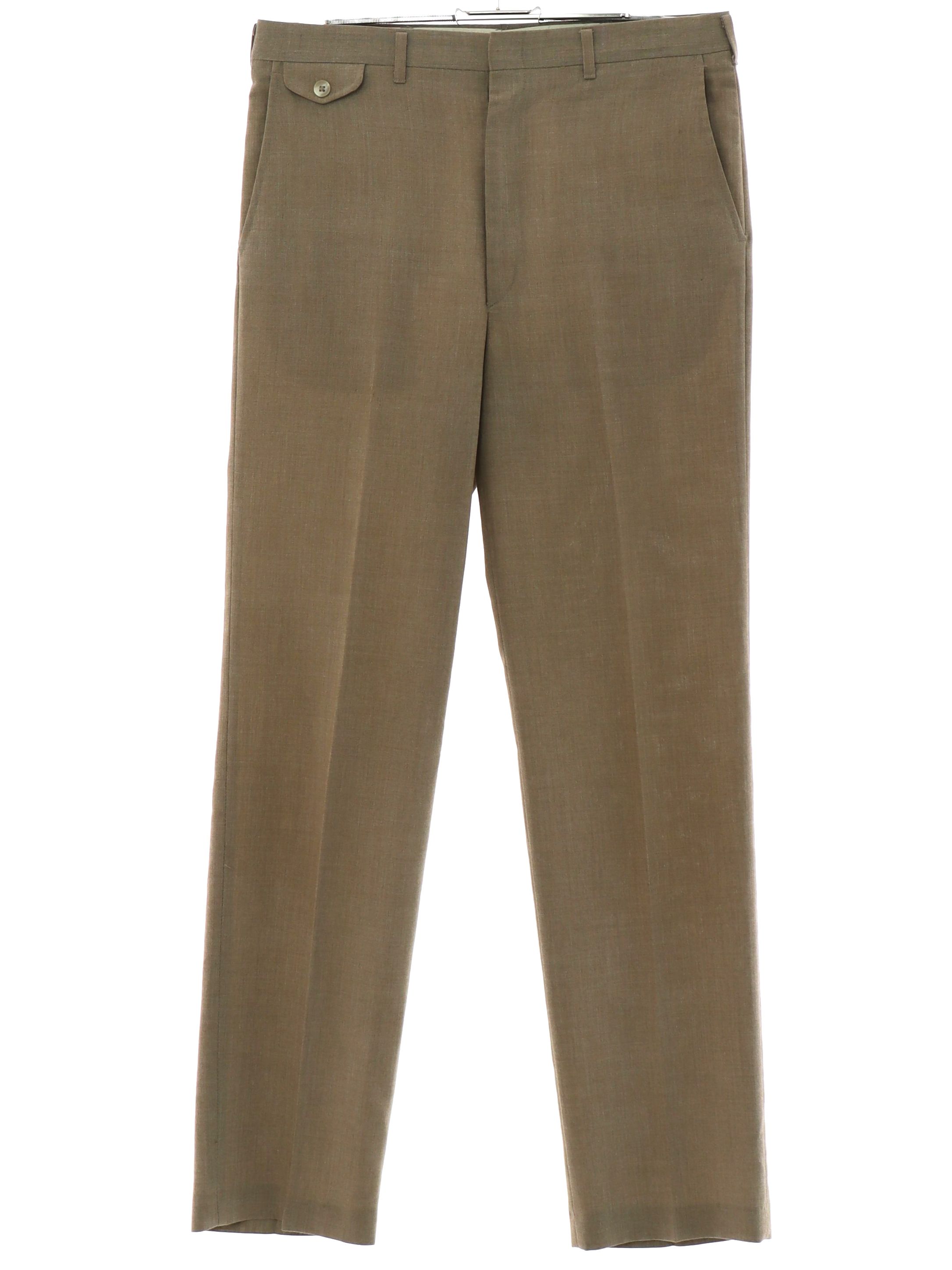 Vintage 1980's Pants: 80s -Haggar- Mens heathered tan polyester wool ...