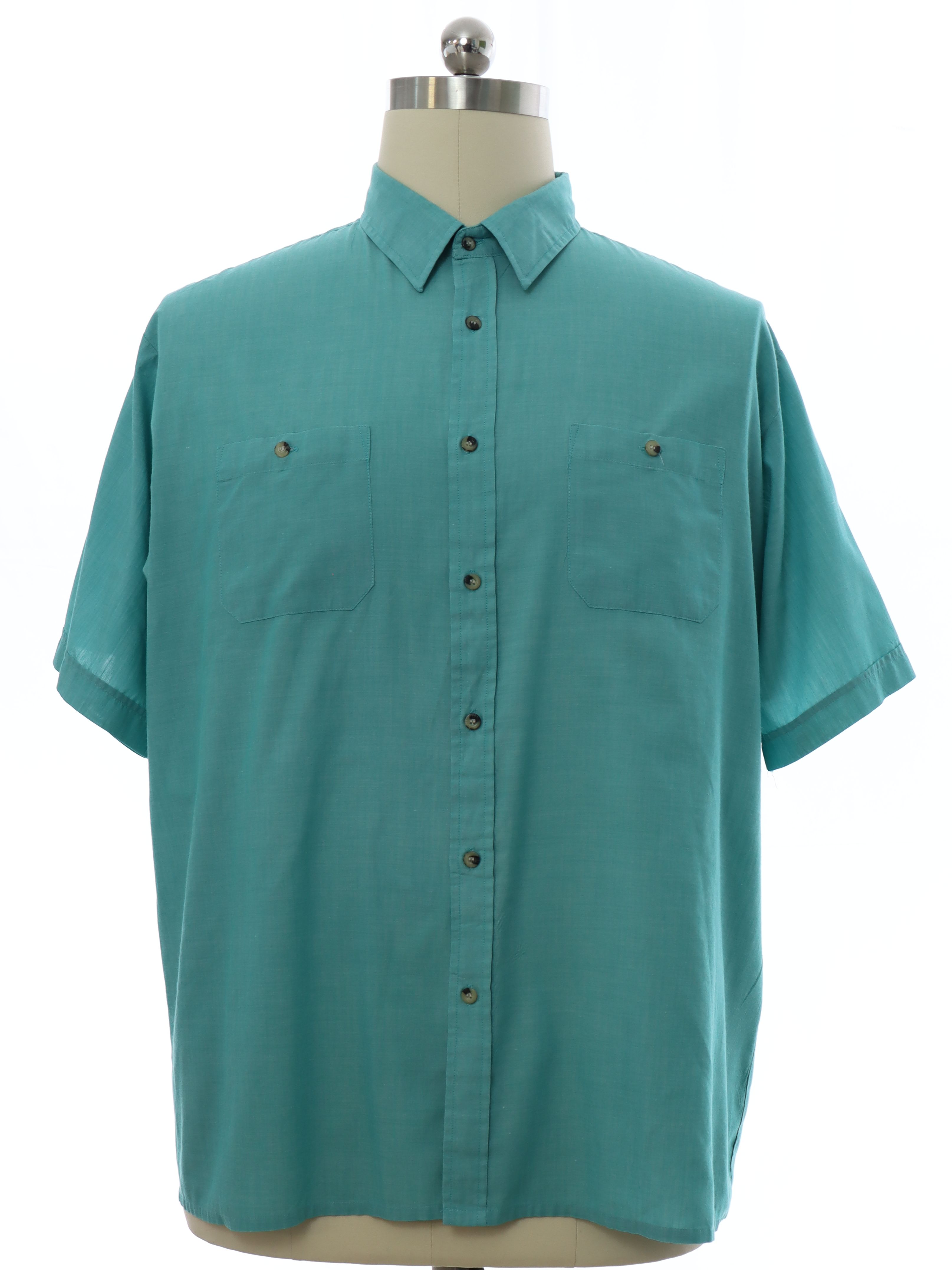 Shirt: 90s -Blair- Mens caribbean blue polyester cotton blend short ...