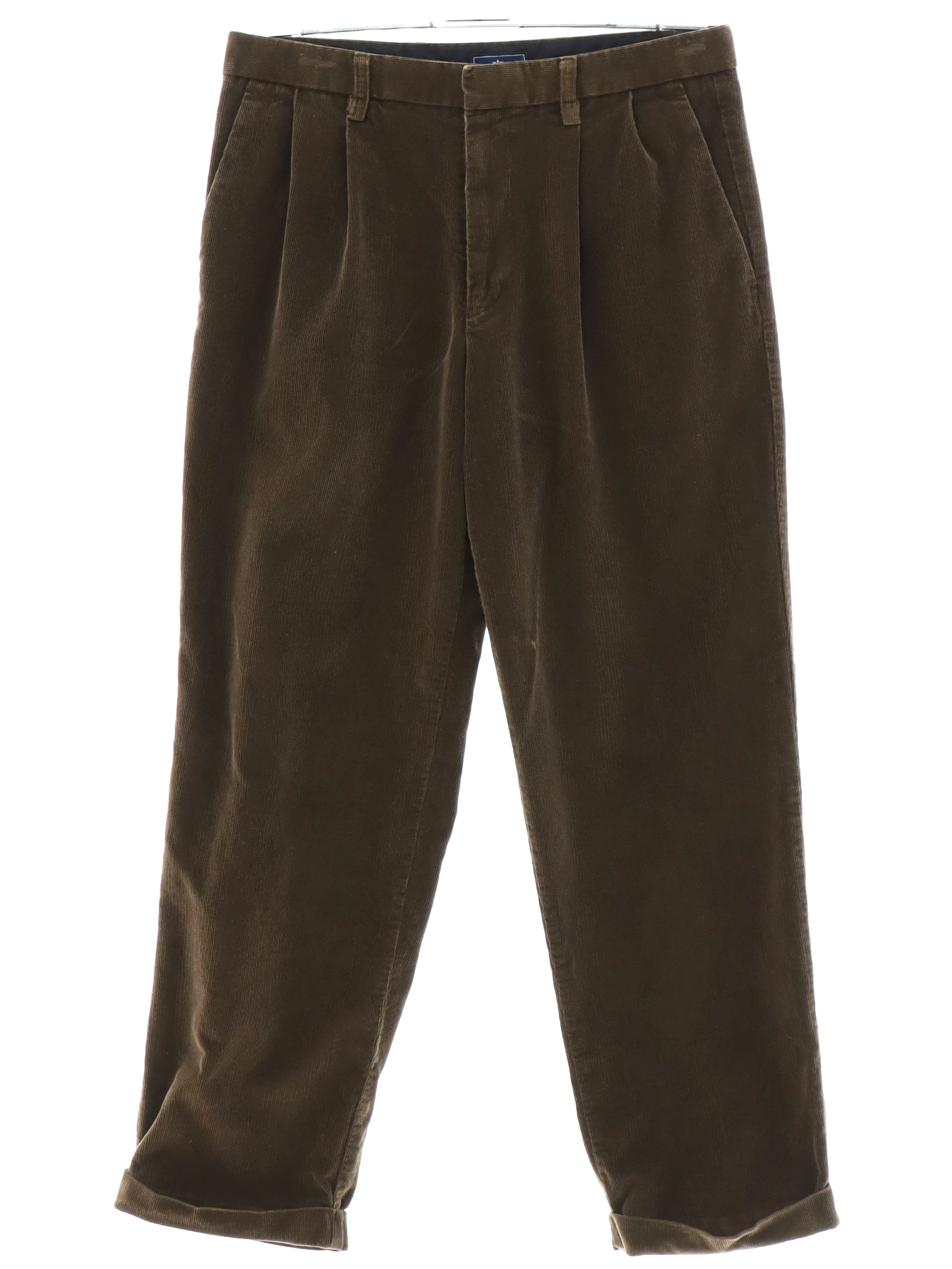 Pants: 90s -Dockers- Mens brown solid colored cotton corduroy pleated ...
