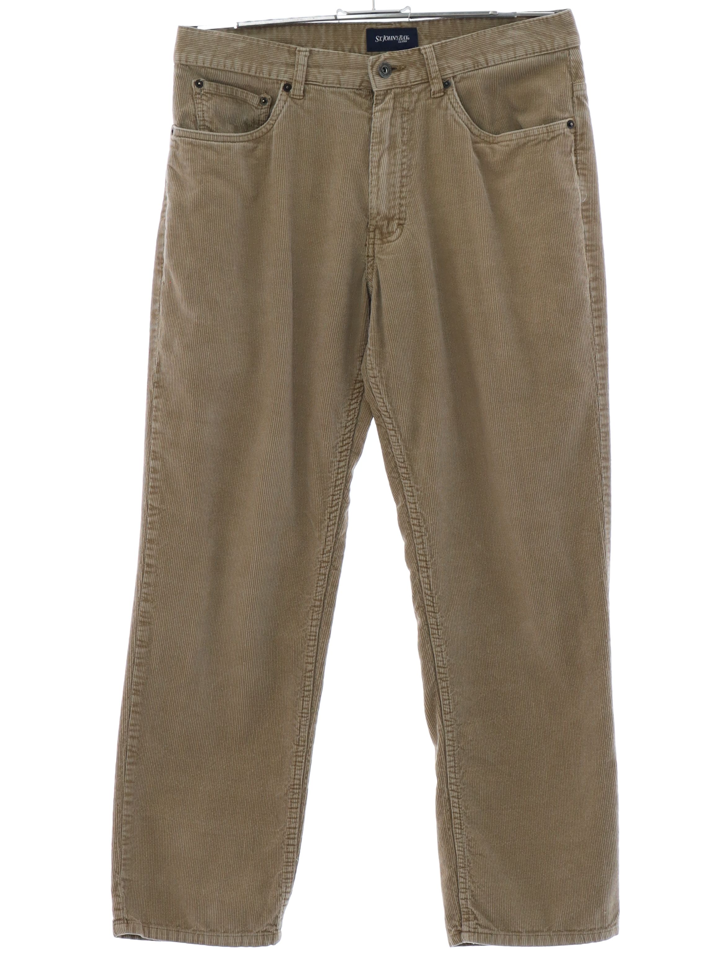 Pants: 90s -St. Johns Bay- Mens tan solid colored cotton corduroy flat ...