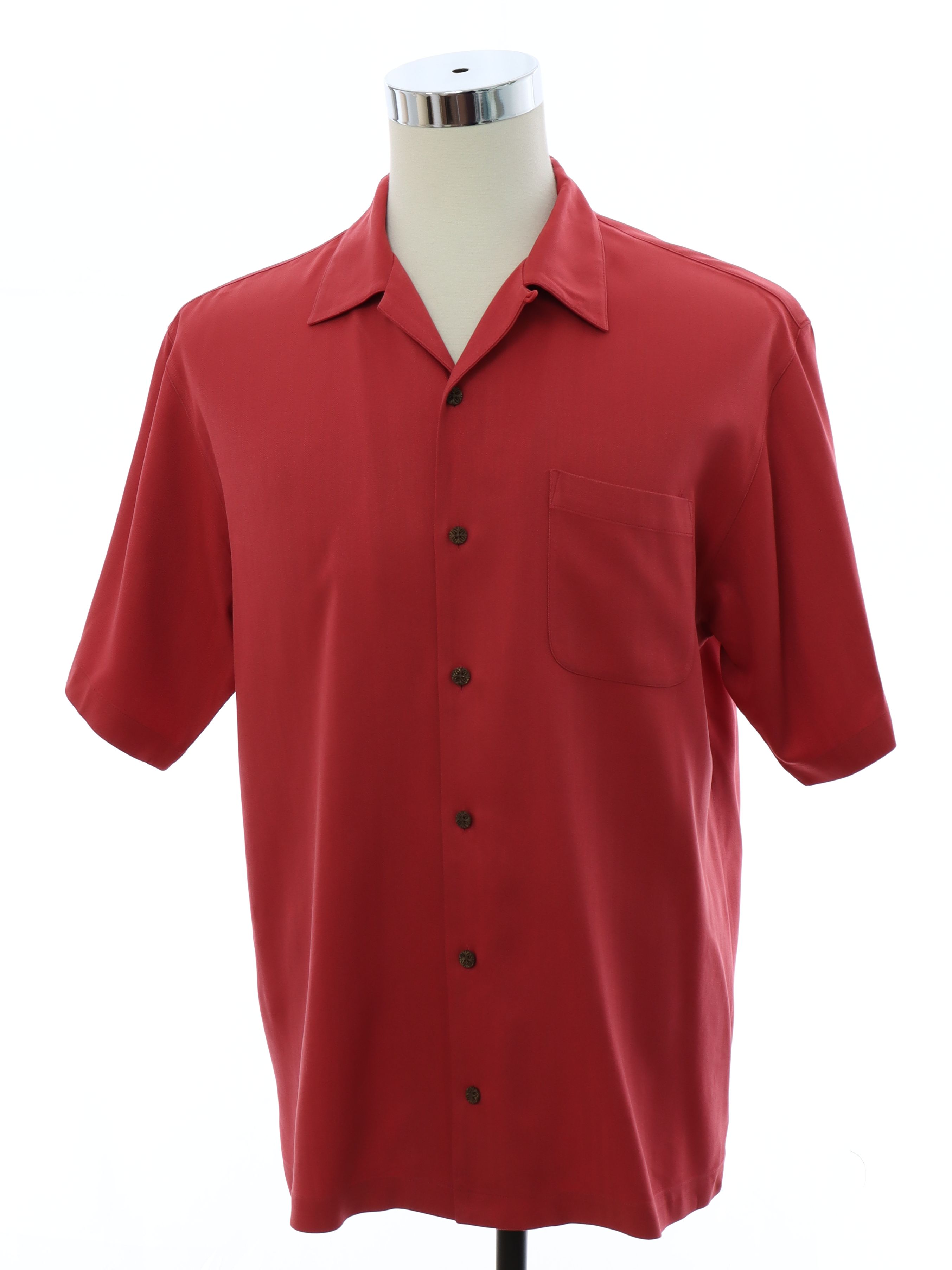 Hawaiian Shirt: 90s -Tommy Bahama- Mens dusty tomato red