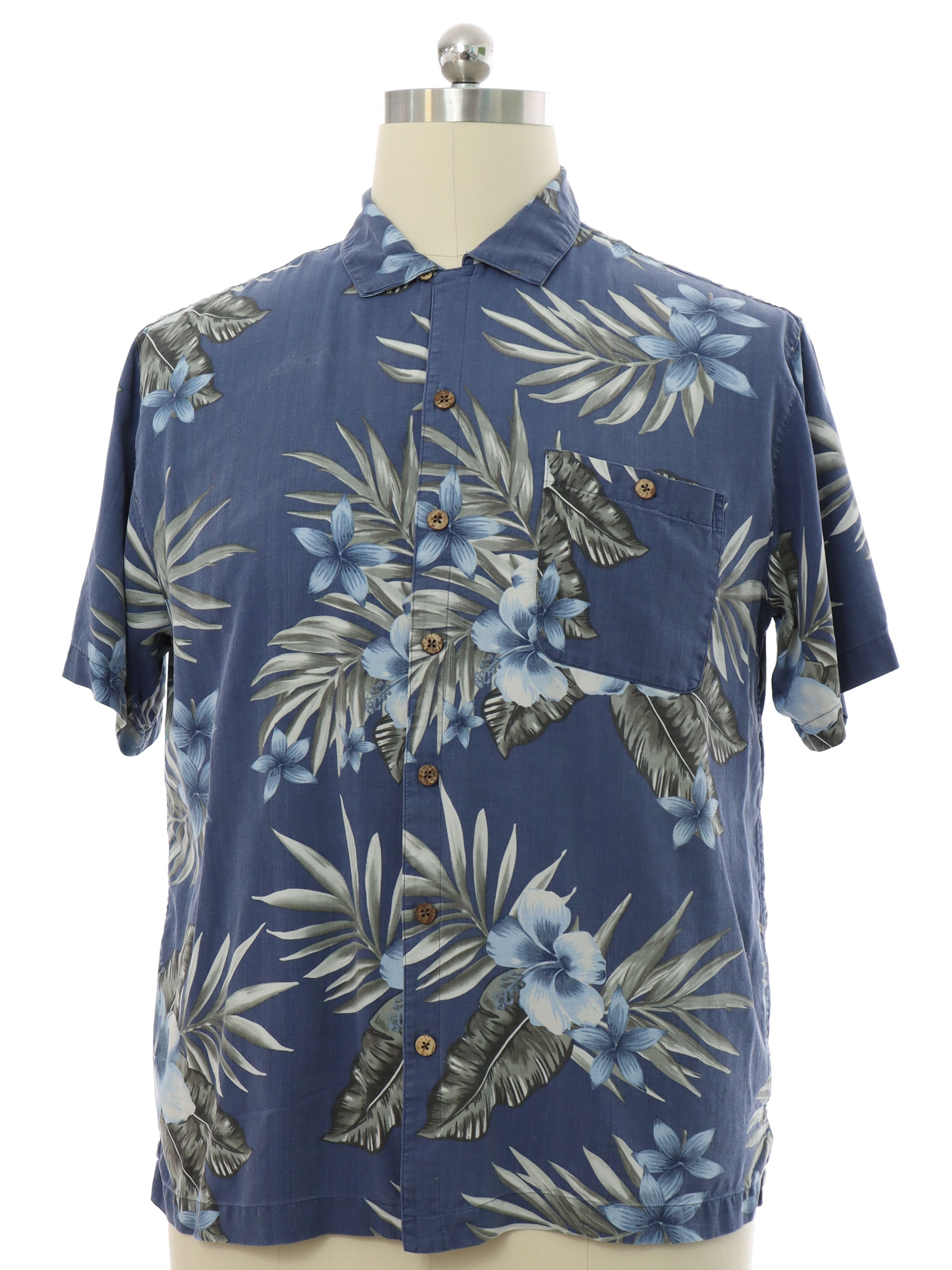 Hawaiian Shirt: 90s -Island Shores- Mens shades of blue silk short ...