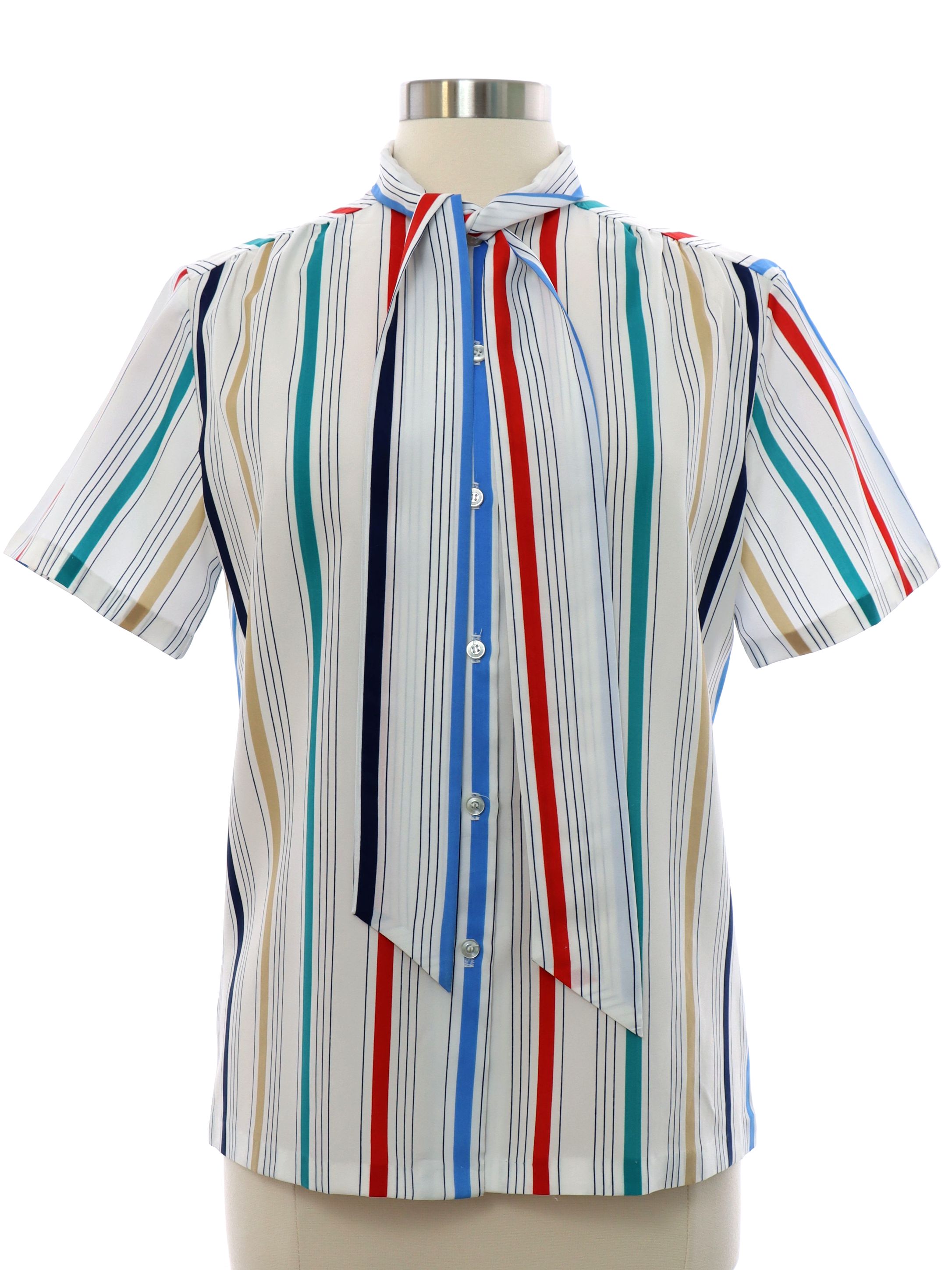 Vintage 80s Shirt: 80s -Lucky Winner- Womens white, navy, blue, tan ...