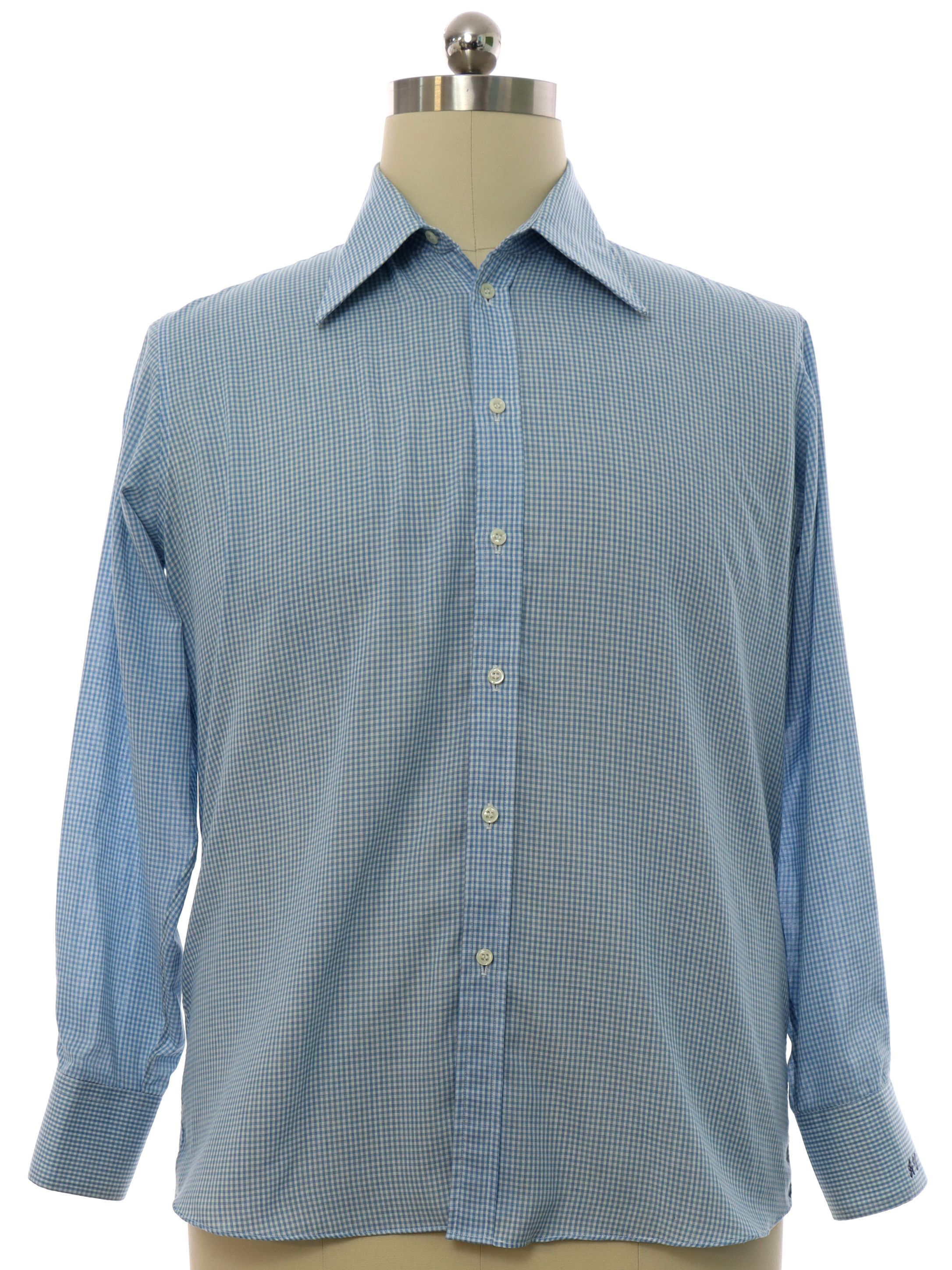 70's Vintage Shirt: 70s -Custom Made by the MoMo- Mens blue and white ...