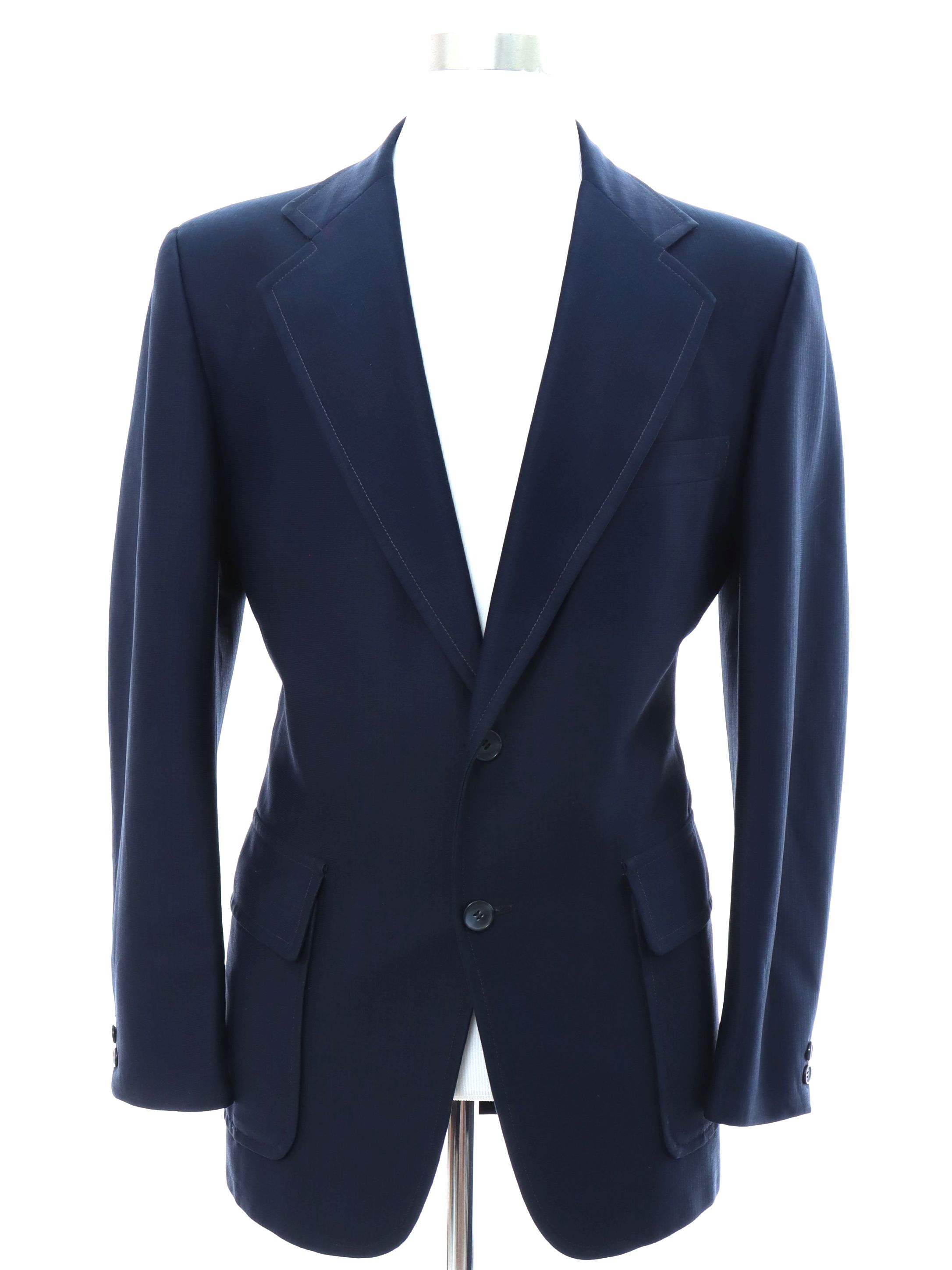 70's Vintage Jacket: 70s -ZCMI- Mens navy blue polyester longsleeve 2 ...