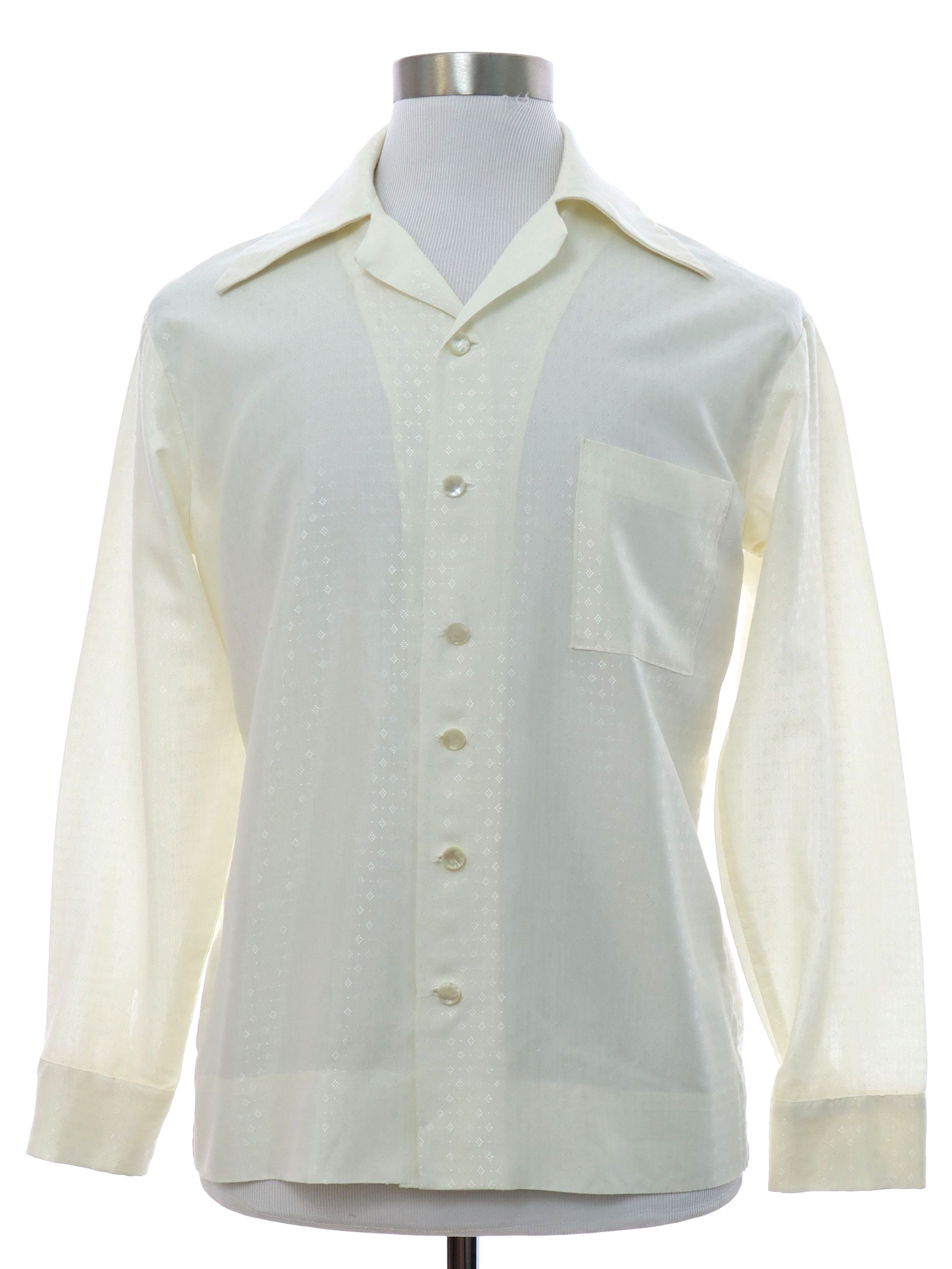 70s Print Disco Shirt: 70s -No Label- Mens cream background polyester ...