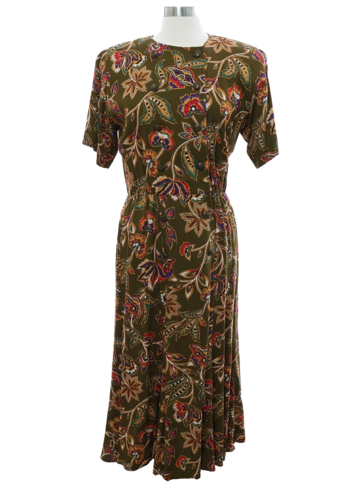 Vintage 1990's Rayon Dress: Early 90s -Liz Clairborne- Womens olive ...