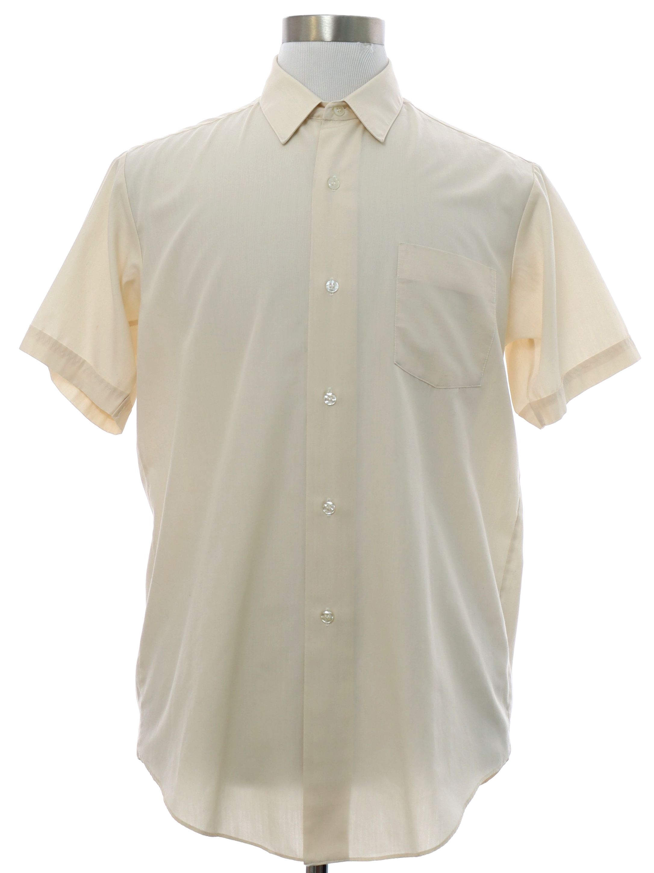 60s Shirt (Brent): 60s -Brent- Mens cream polyester cotton blend short ...