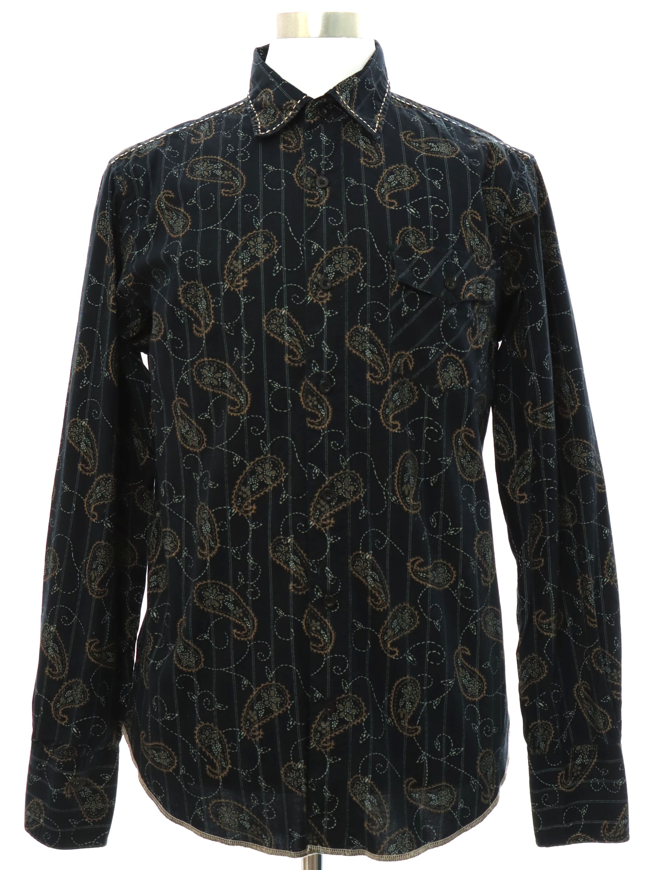 Shirt: 90s (Early y2k 2000s) -Rare Vintage- Mens black cotton button ...