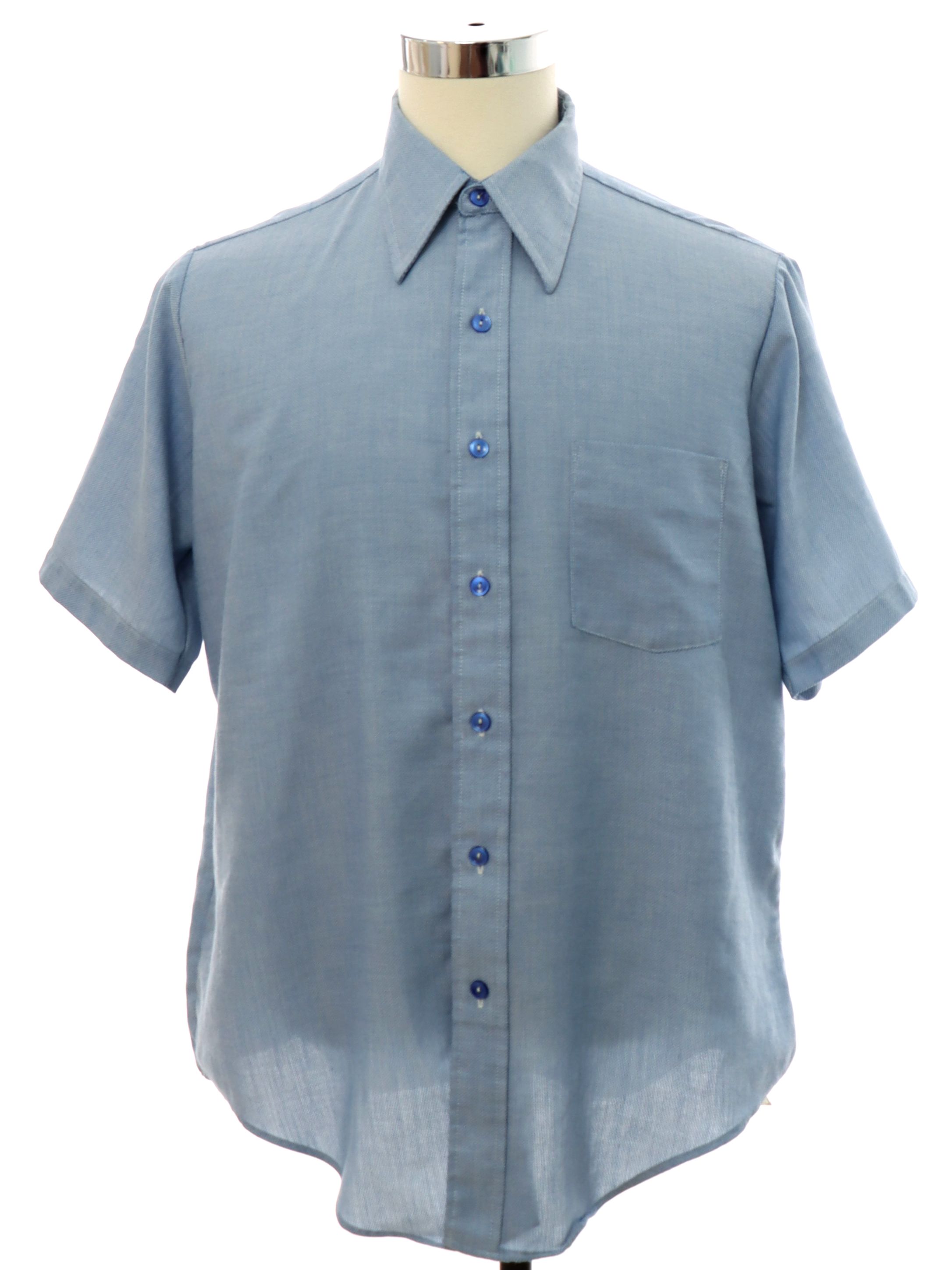 70's Vintage Shirt: 70s -Arrow- Mens sky blue cotton polyeter blend ...
