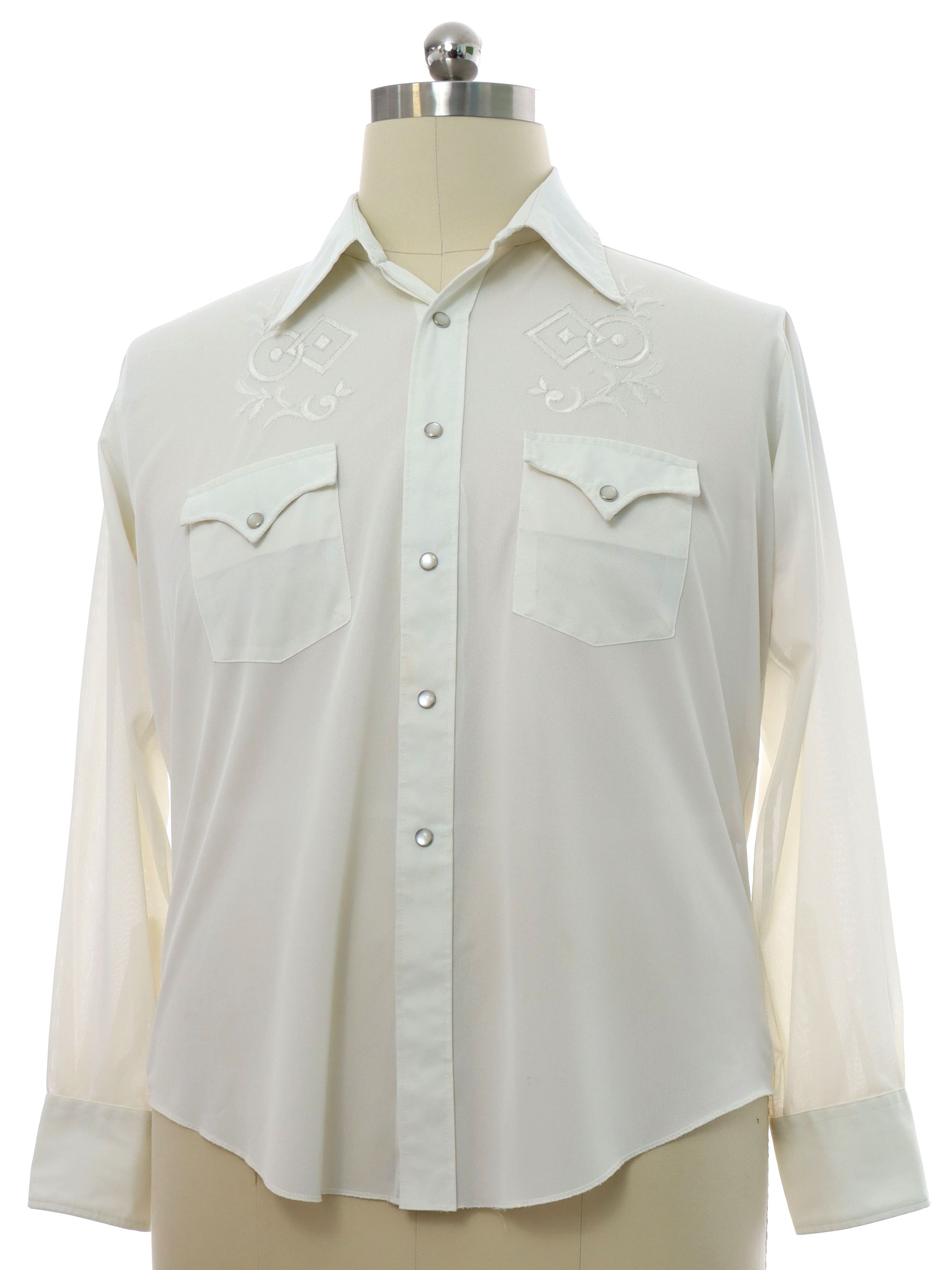 70s Retro Western Shirt: 70s -H Bar C California Ranchwear- Mens ivory ...