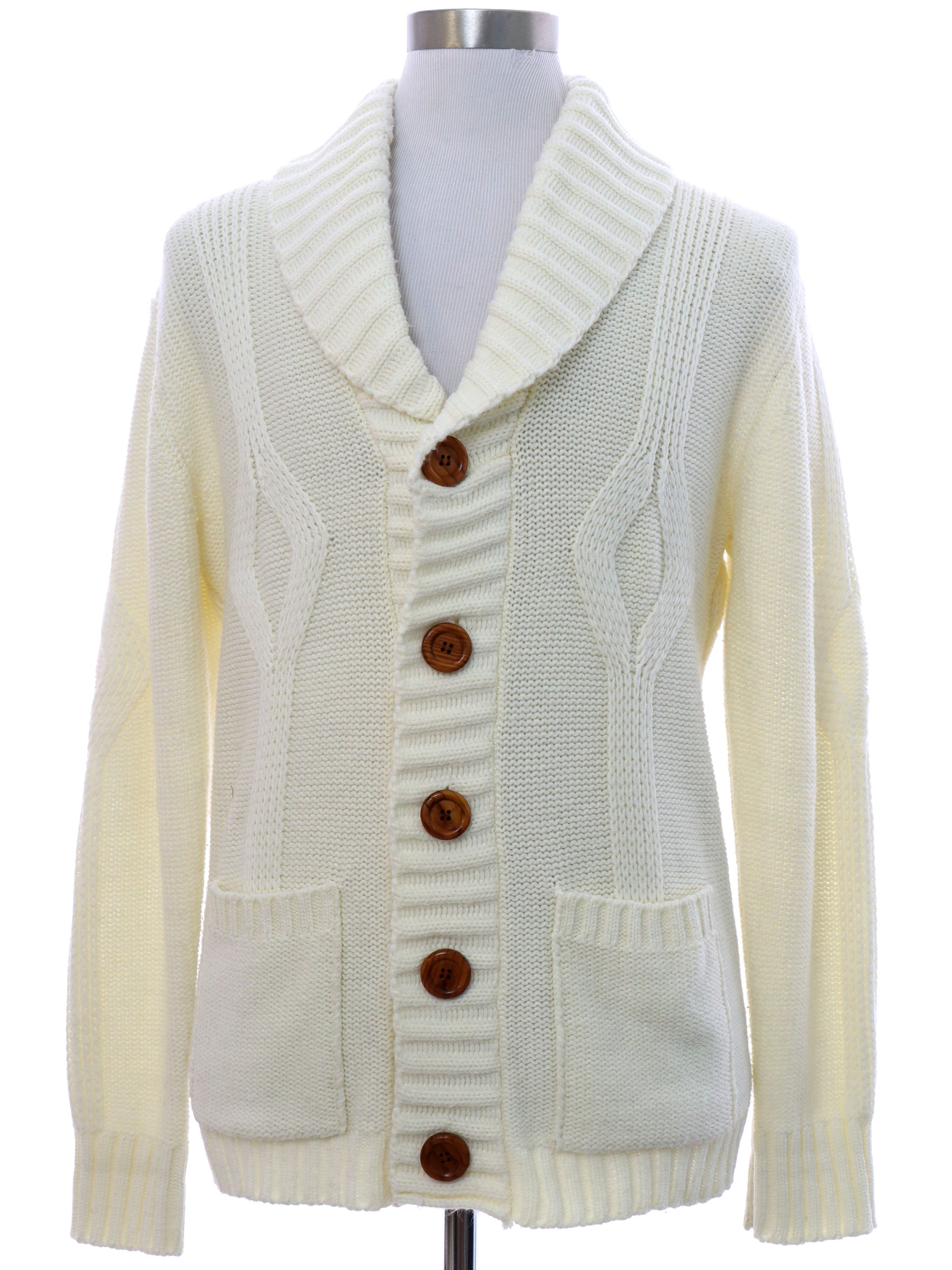 Retro 70's Caridgan Sweater: Late 70s -Studio One Campus- Mens ivory ...