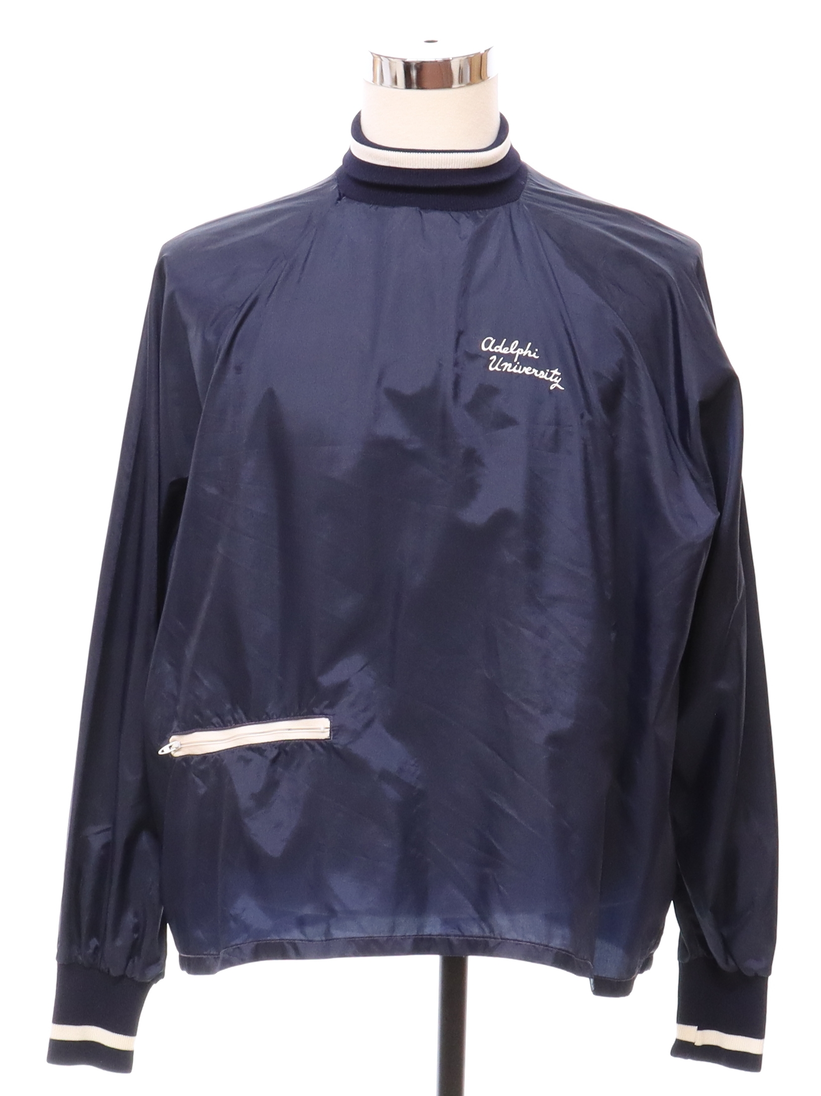 Sixties Jacket: 60s -No Label- Mens midnight blue nylon shell ribbed ...
