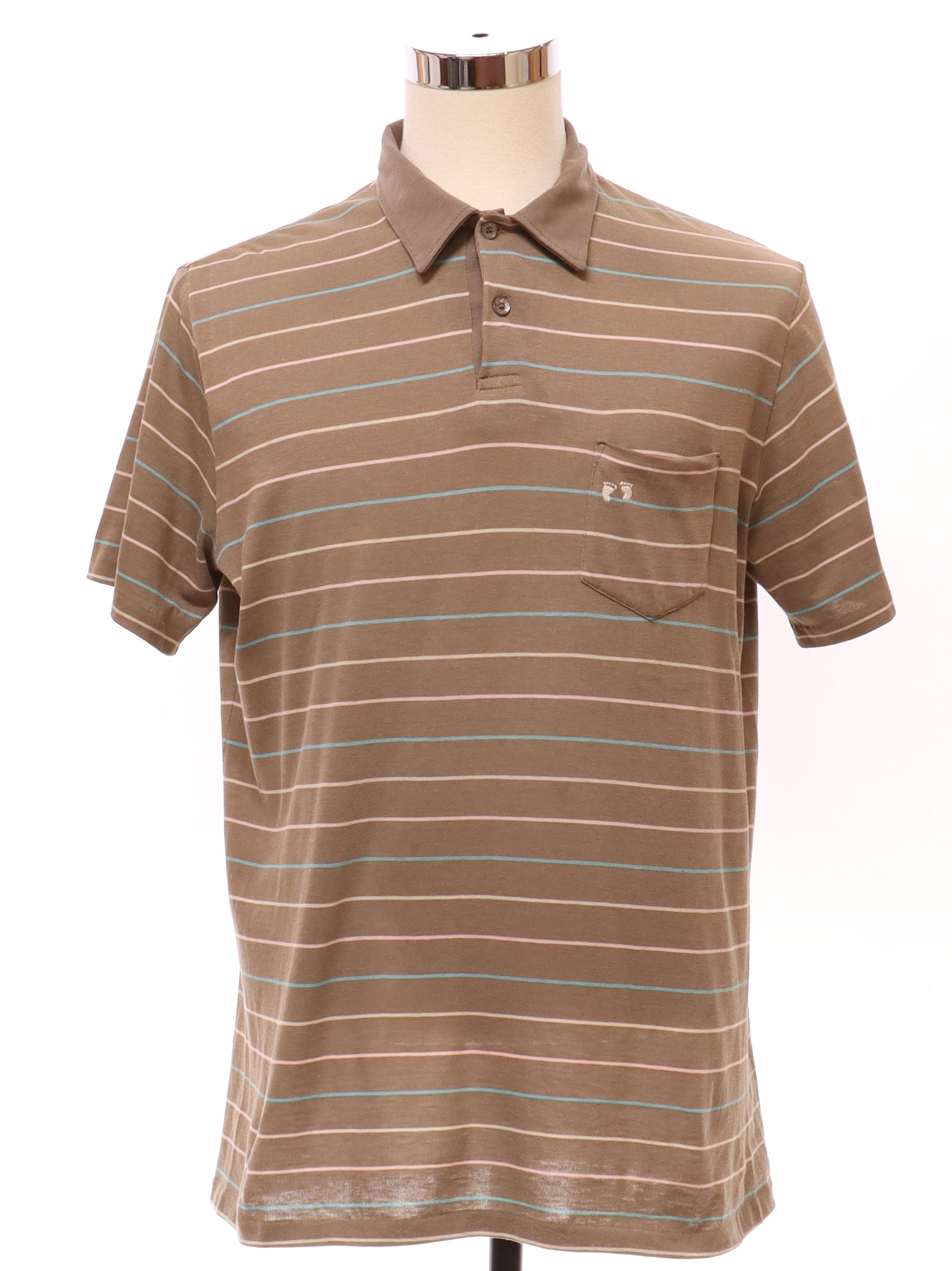 Vintage 80s Shirt: 80s -Hang Ten- Mens light brown background, blue ...