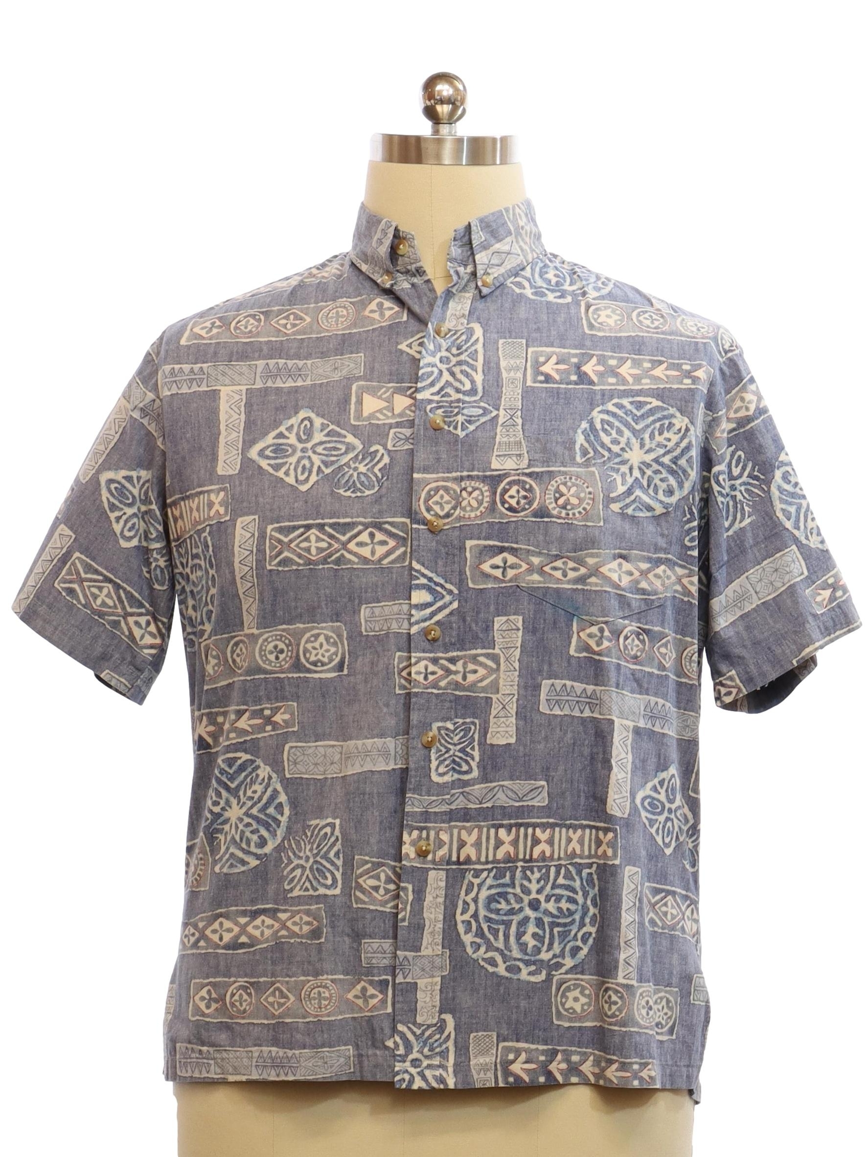 Hawaiian Shirt: 90s -Kahala- Mens blue background cotton short