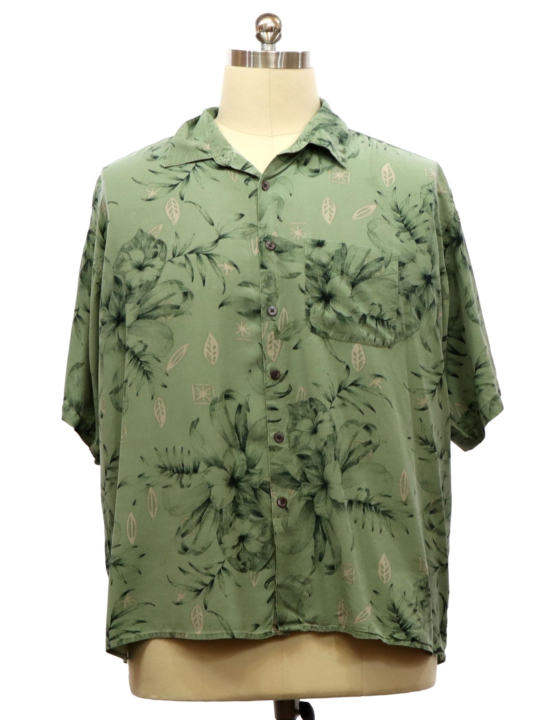 Hawaiian Shirt: 90s -Van Heusen- Mens sage green background medium ...