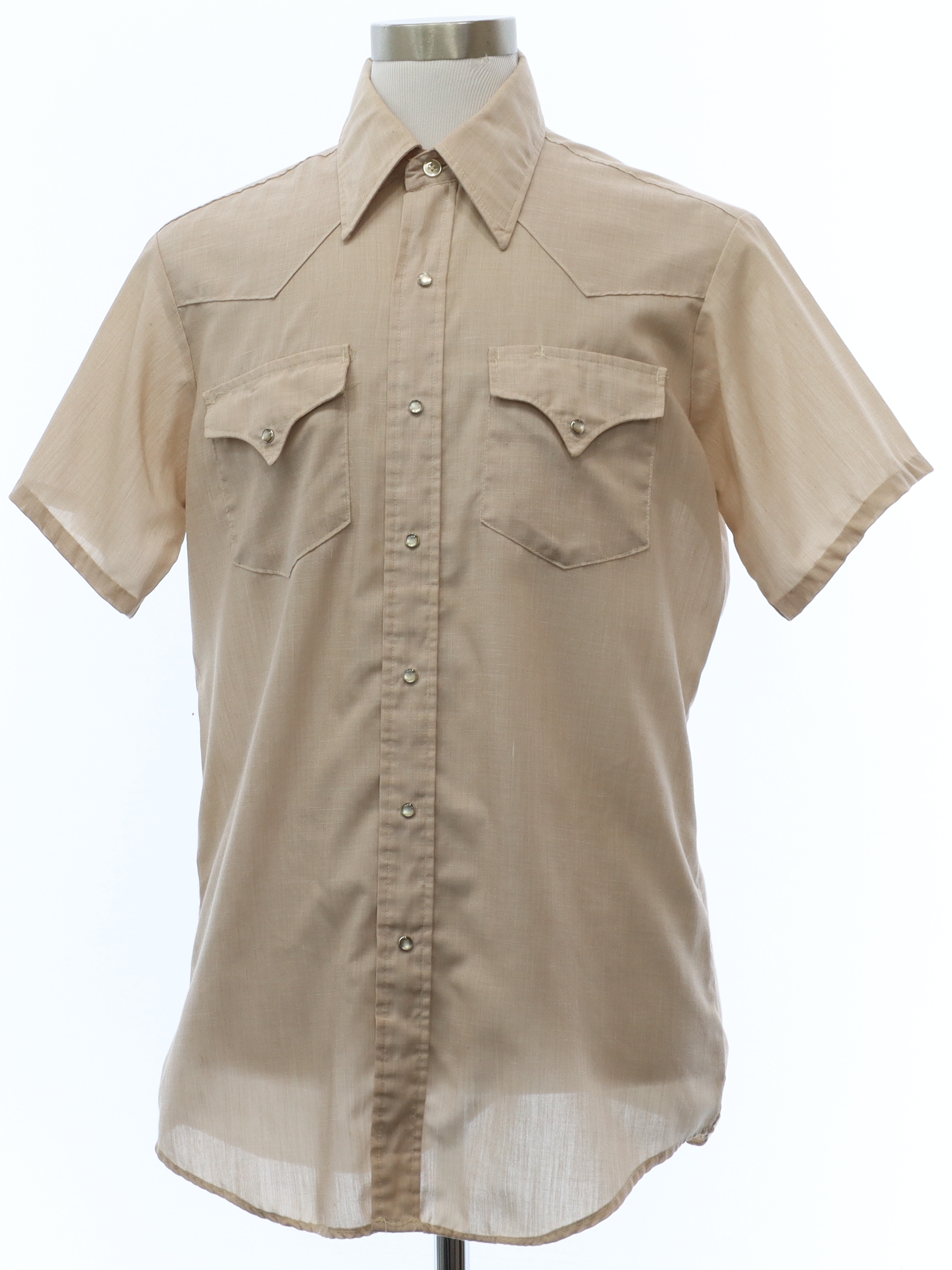 Retro 70's Western Shirt: 70s -Lee- Mens heathered tan background