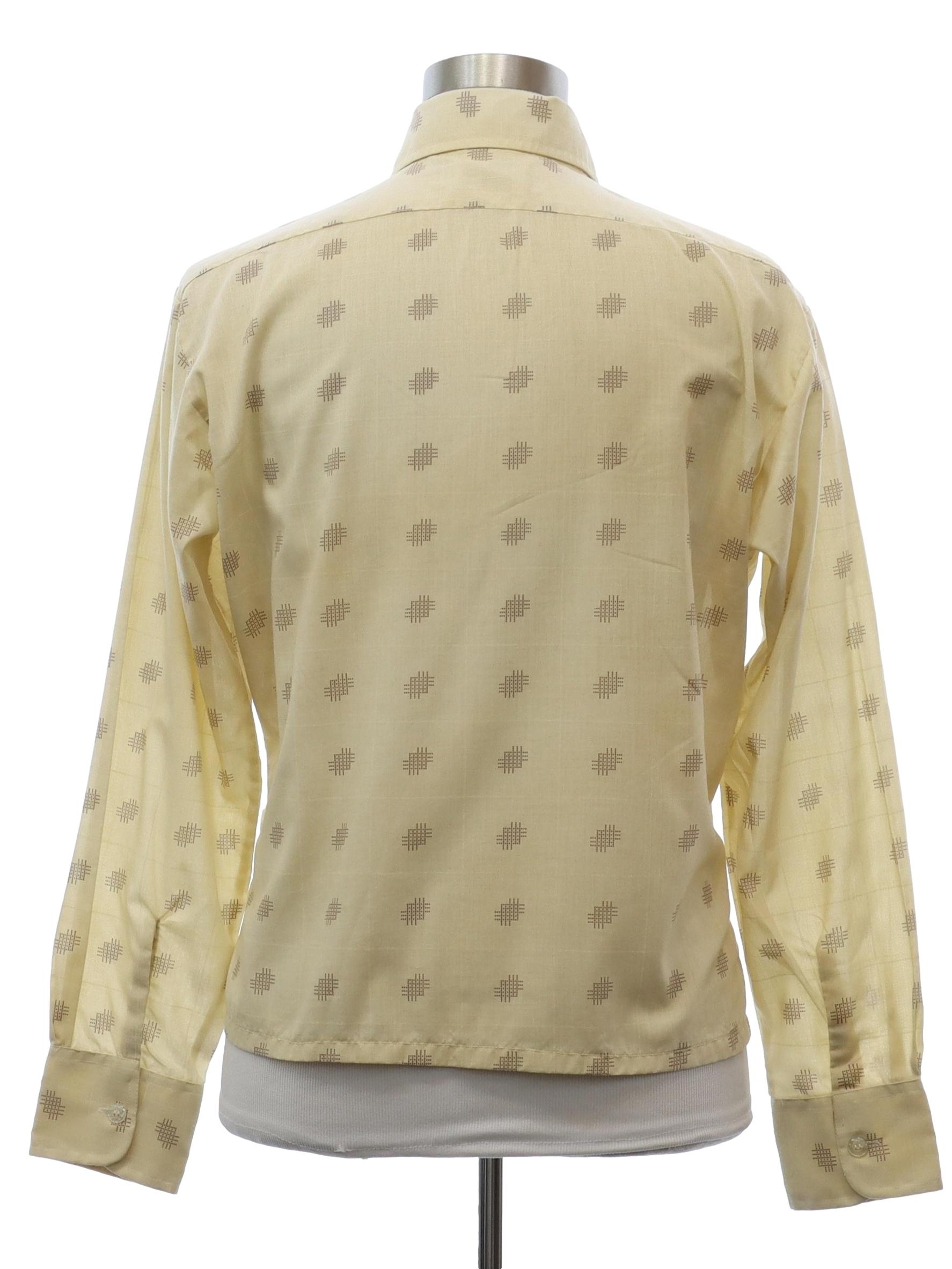 1970s Kmart Shirt: 70s -Kmart- Mens cream background polyester cotton ...