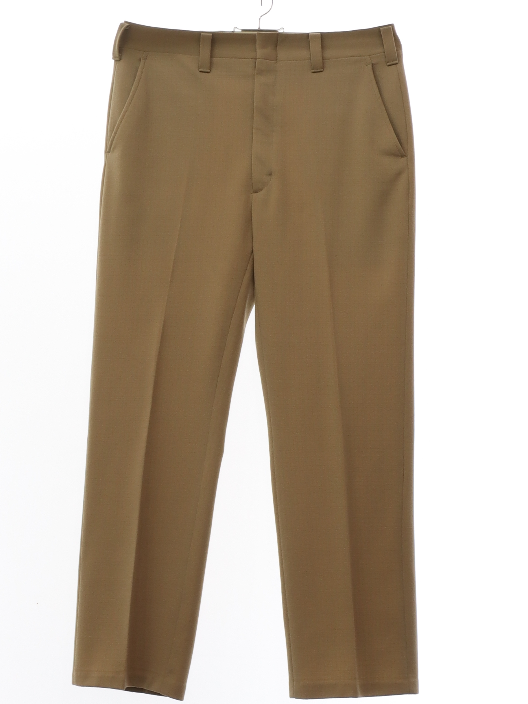 1980's Retro Pants: 80s -Haggar- Mens tan solid colored polyester knit ...