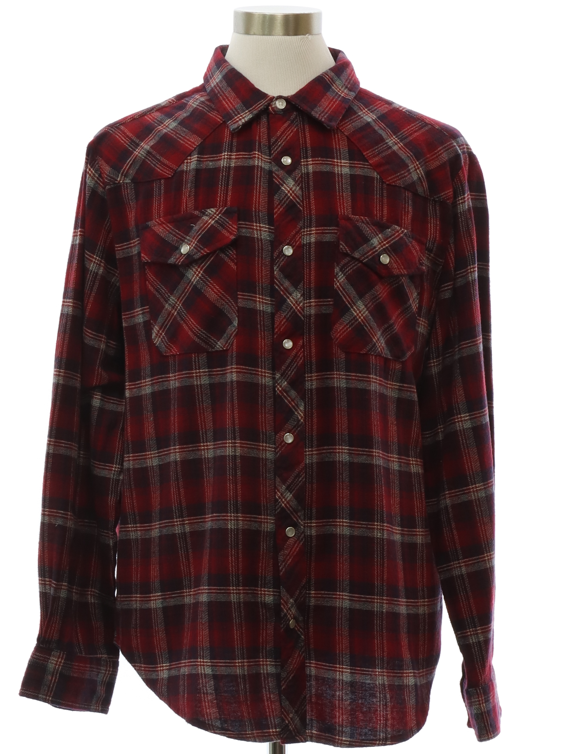 Western Shirt: 90s -Duke Haband- Mens deep red, white and dark blue ...