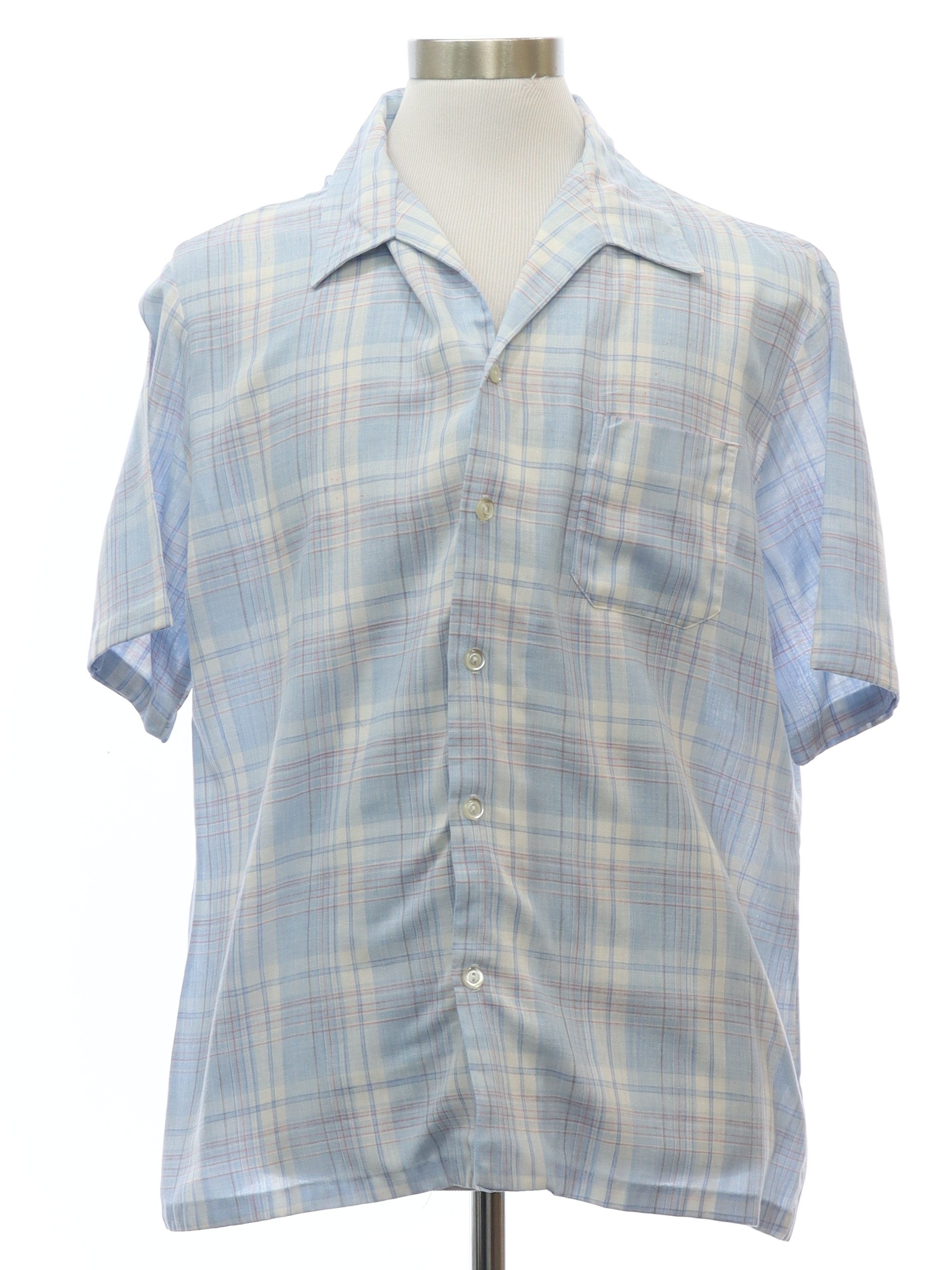 60s Shirt 60s Style Made In 80s No Label Mens Light Hazy Blue