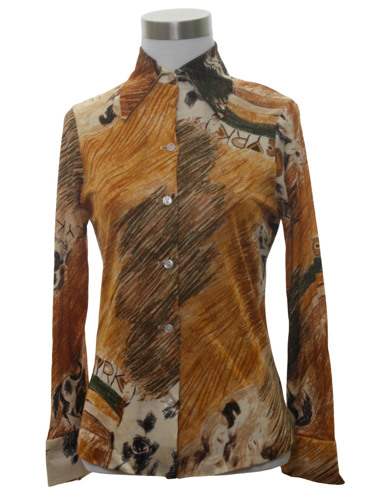 70's Vintage Print Disco Shirt: 70s -Fabric Label- Girls silky acetate ...