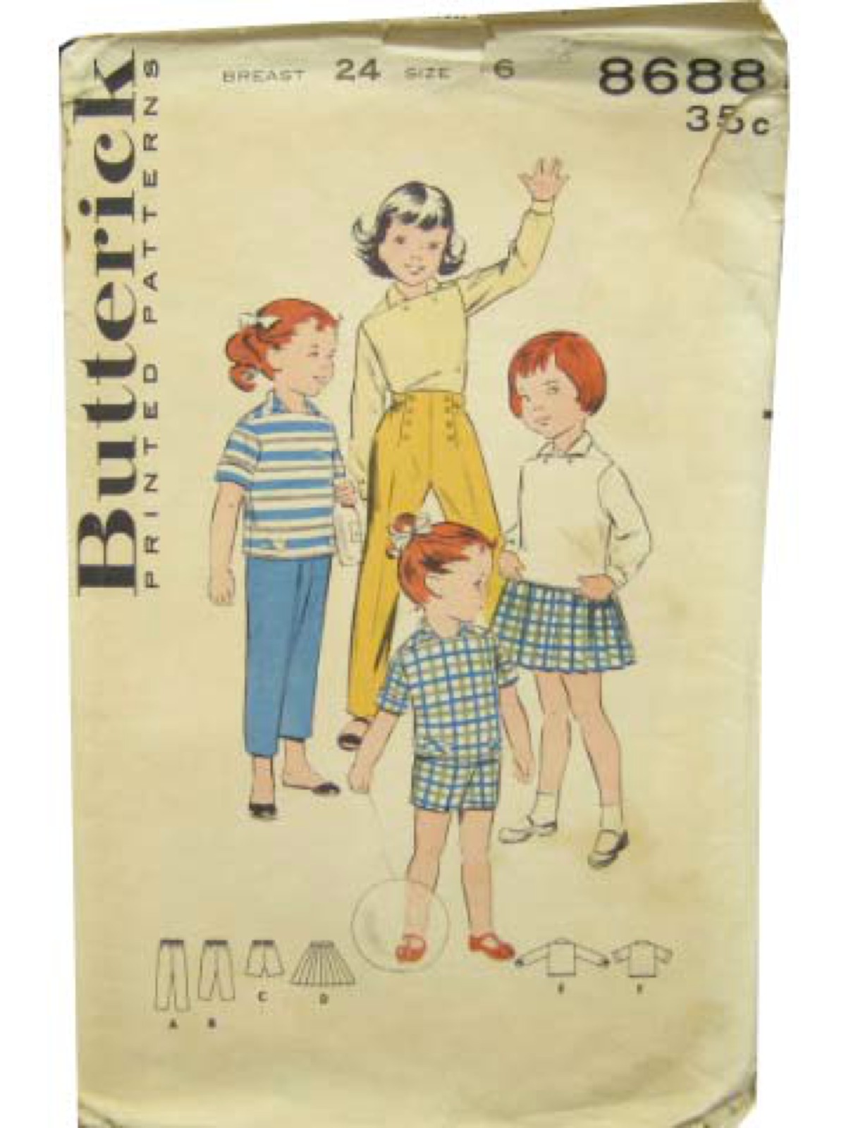 Butterick 9352 Little Girls Shorts Capri Pants Sportswear Vintage