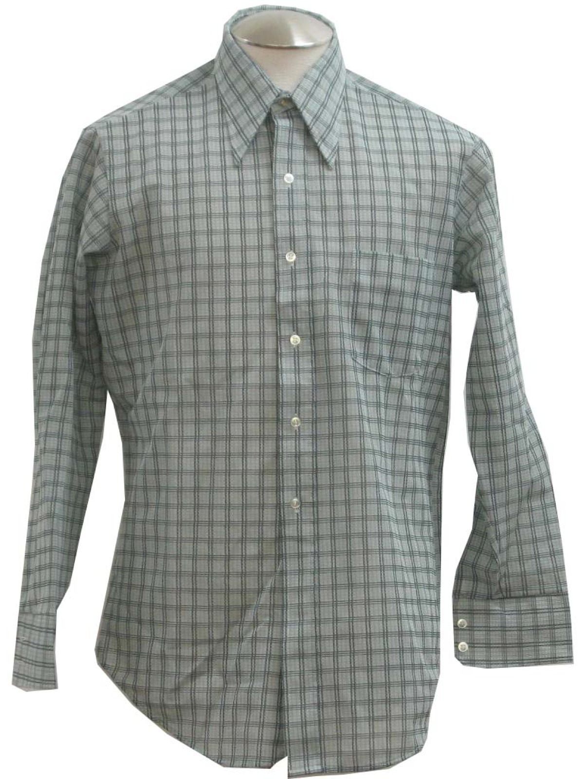 70's K Mart Shirt: 70s - K Mart- Mens green plaid polyester shirt ...