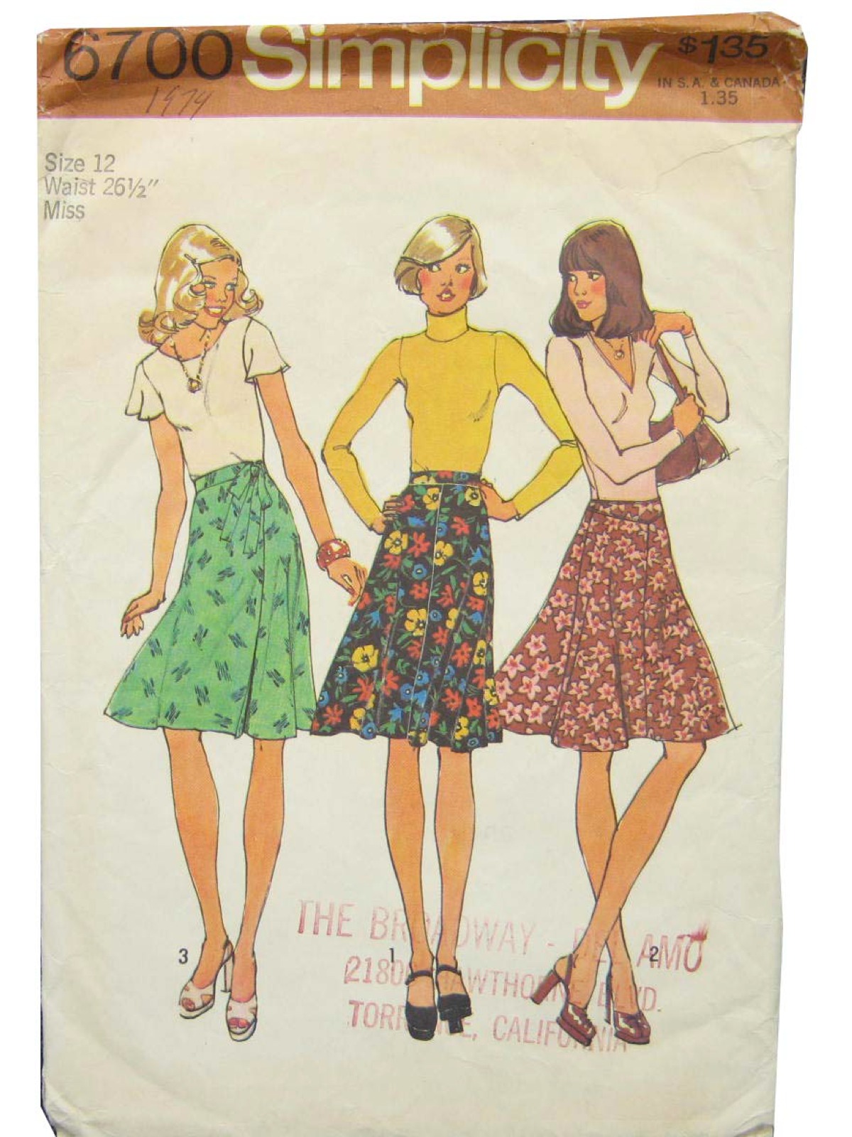 Vintage Simplicity Pattern No. 6700 1970s Sewing Pattern 70s