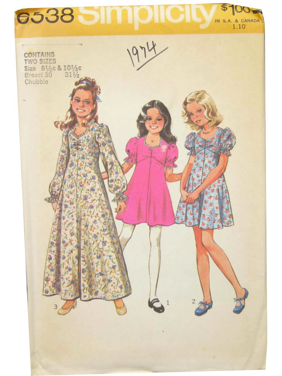 Vintage 1970's Sewing Pattern 70s Simplicity Pattern No. 6538 Girls