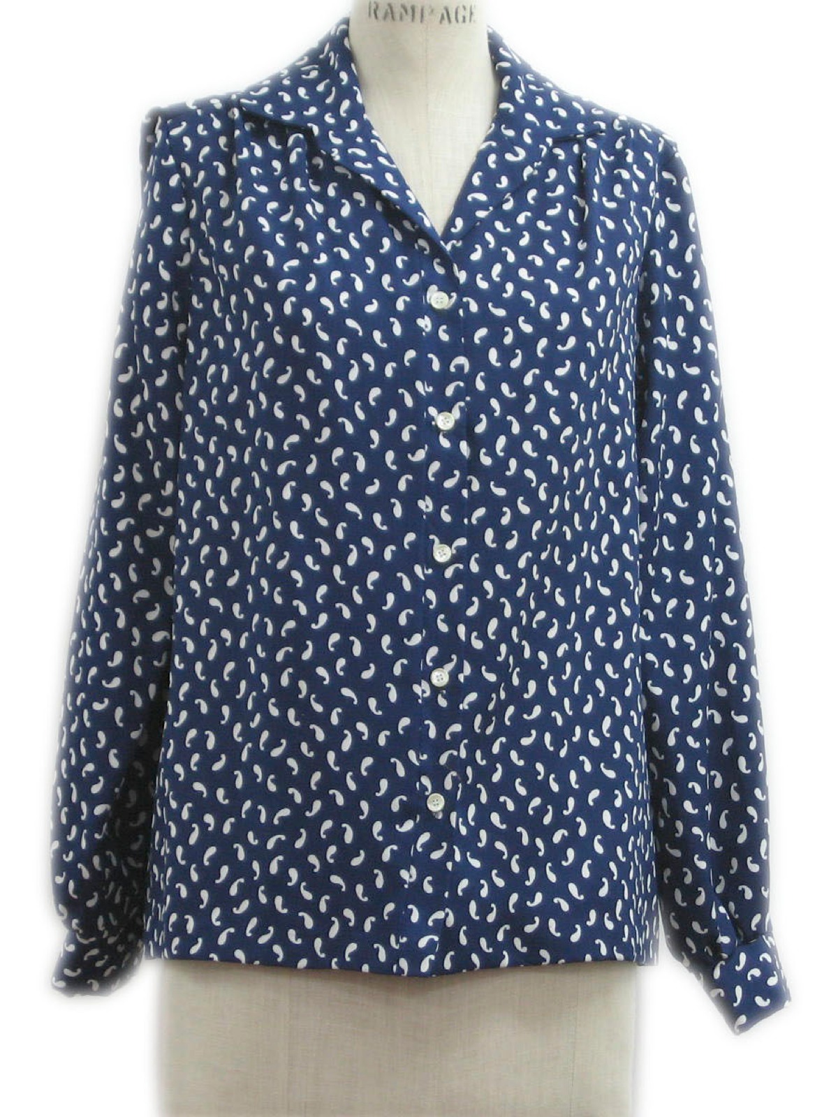 1970s Lee Mar Shirt: 70s -Lee Mar- Womens navy silky polyester blouse ...