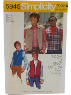 1970's Mens/Boys  Sewing Pattern