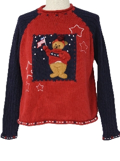 1980's Womens Patriotic Bear-riffic Ugly Christmas Sweater