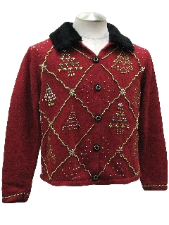 1980's Womens Ugly Christmas Beaded Cocktail Sweater 
