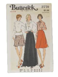 Butterick 3770 Womens A Line Panel Skirt in 3 Lengths 1970s Vintage Se